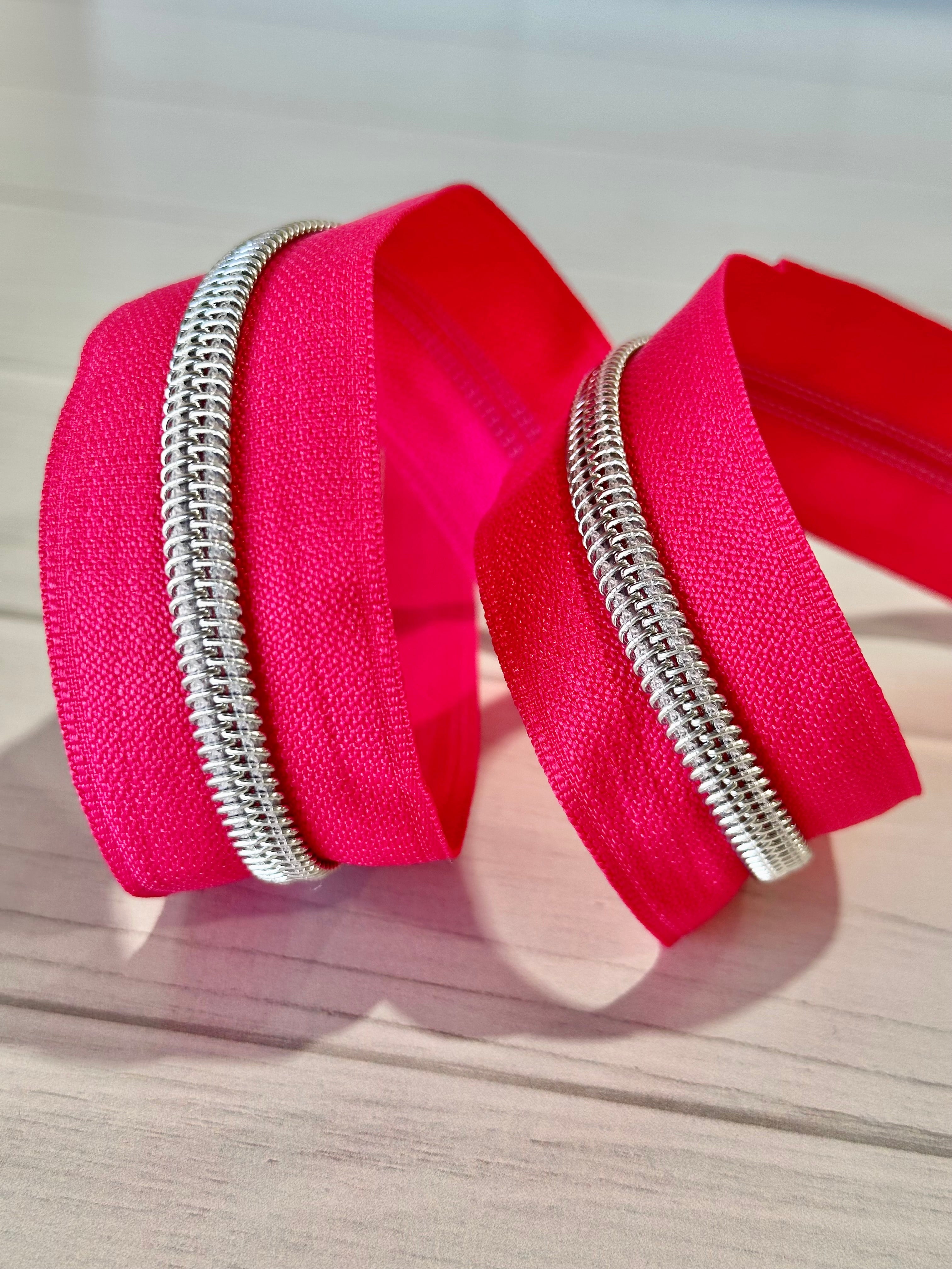 Hot Pink Zipper Tape with Silver Teeth