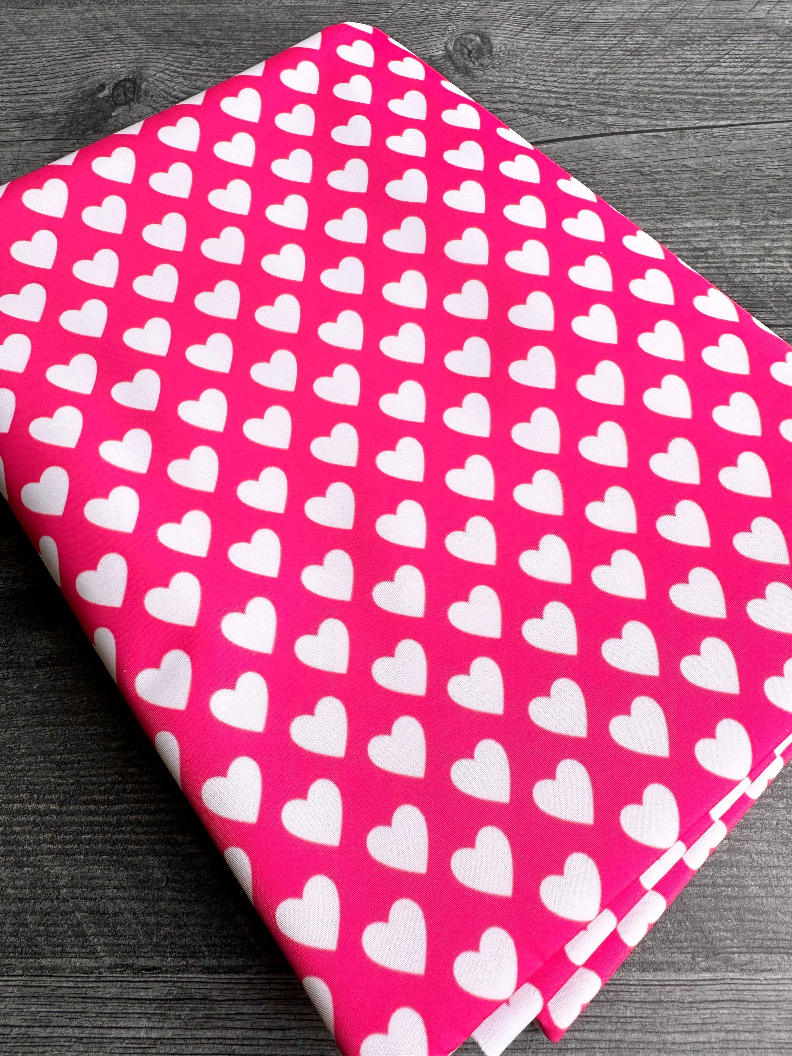 Malibu Pink and white Hearts Lux Bonded Poly/Nylon