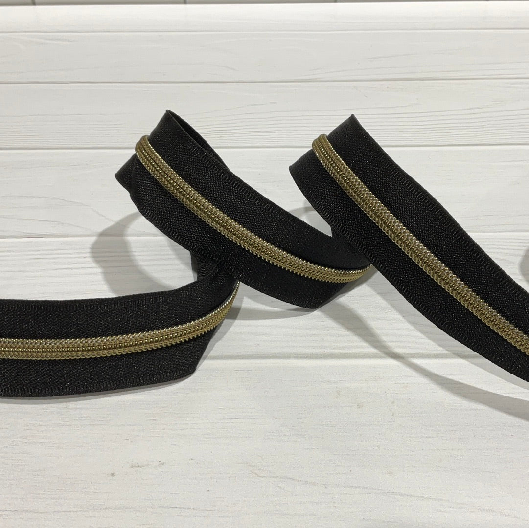 Black with Antique Gold zipper tape