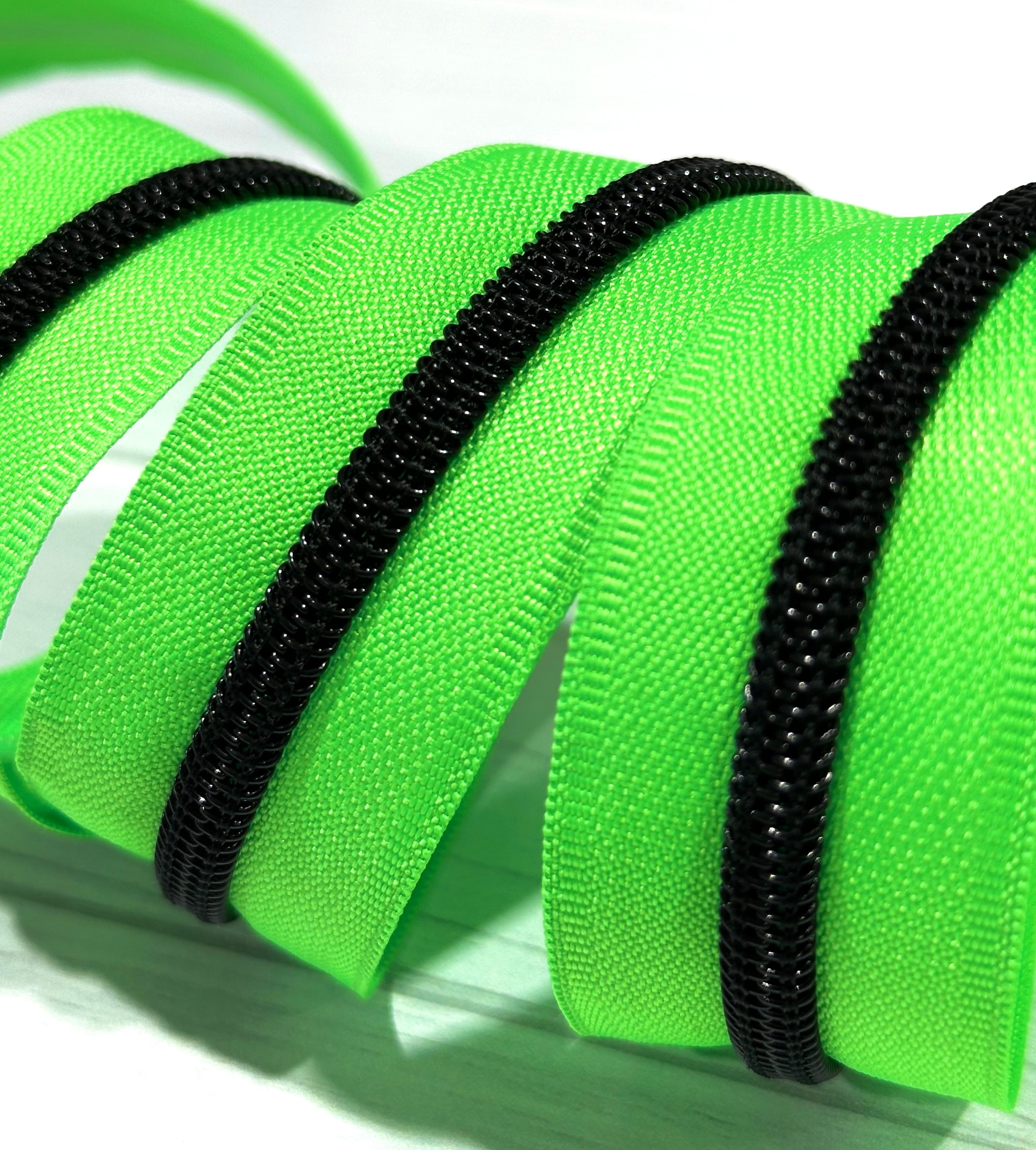 Neon Green with Black Teeth Zipper Tape