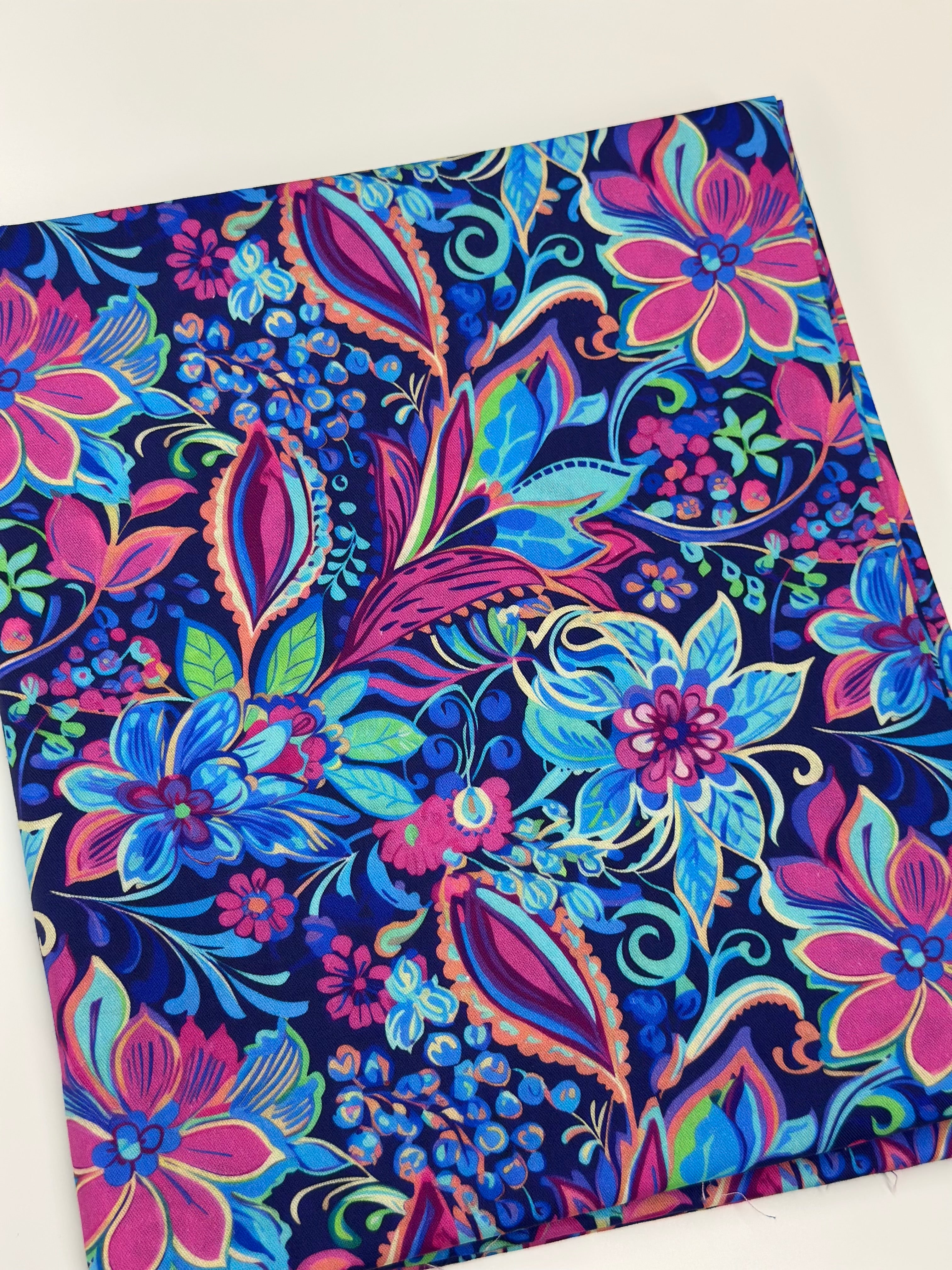 Aqua Watercolor Preppy Floral Cotton Woven