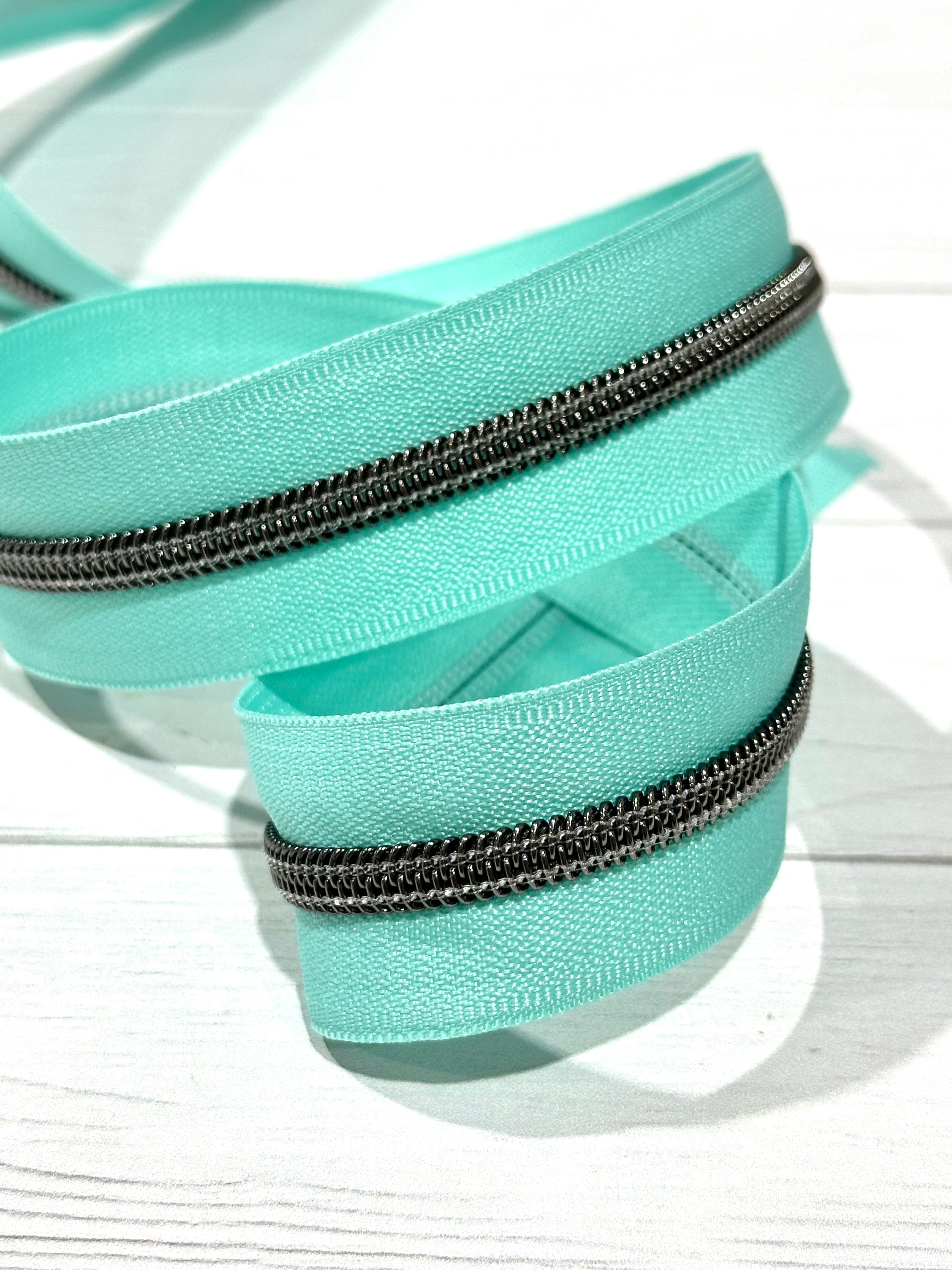 Mint with Gunmetal Teeth Zipper Tape