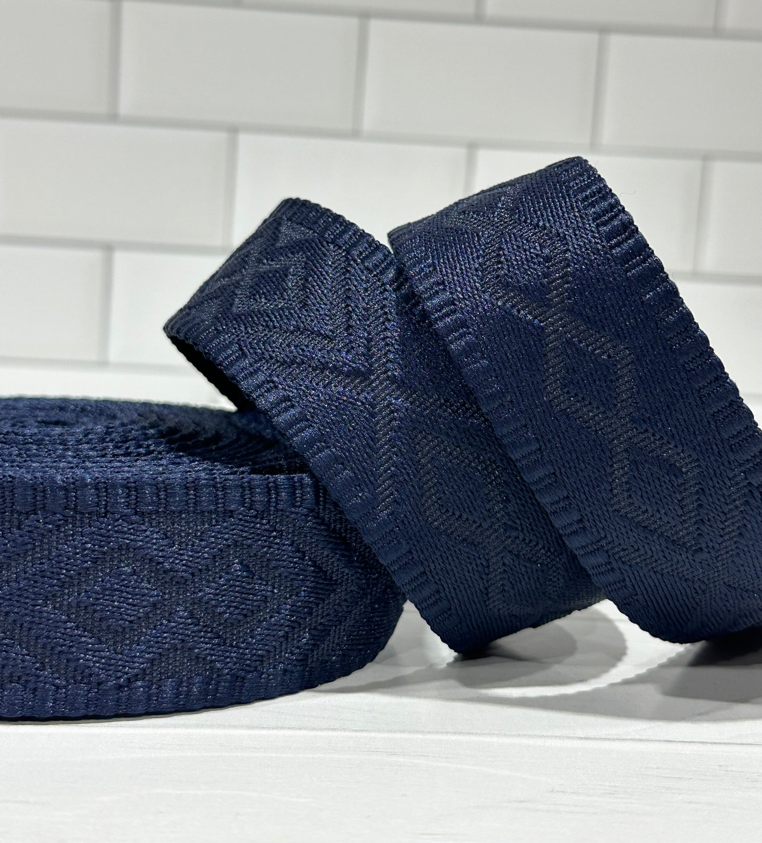 Navy Diamond Debossed Polyester Webbing