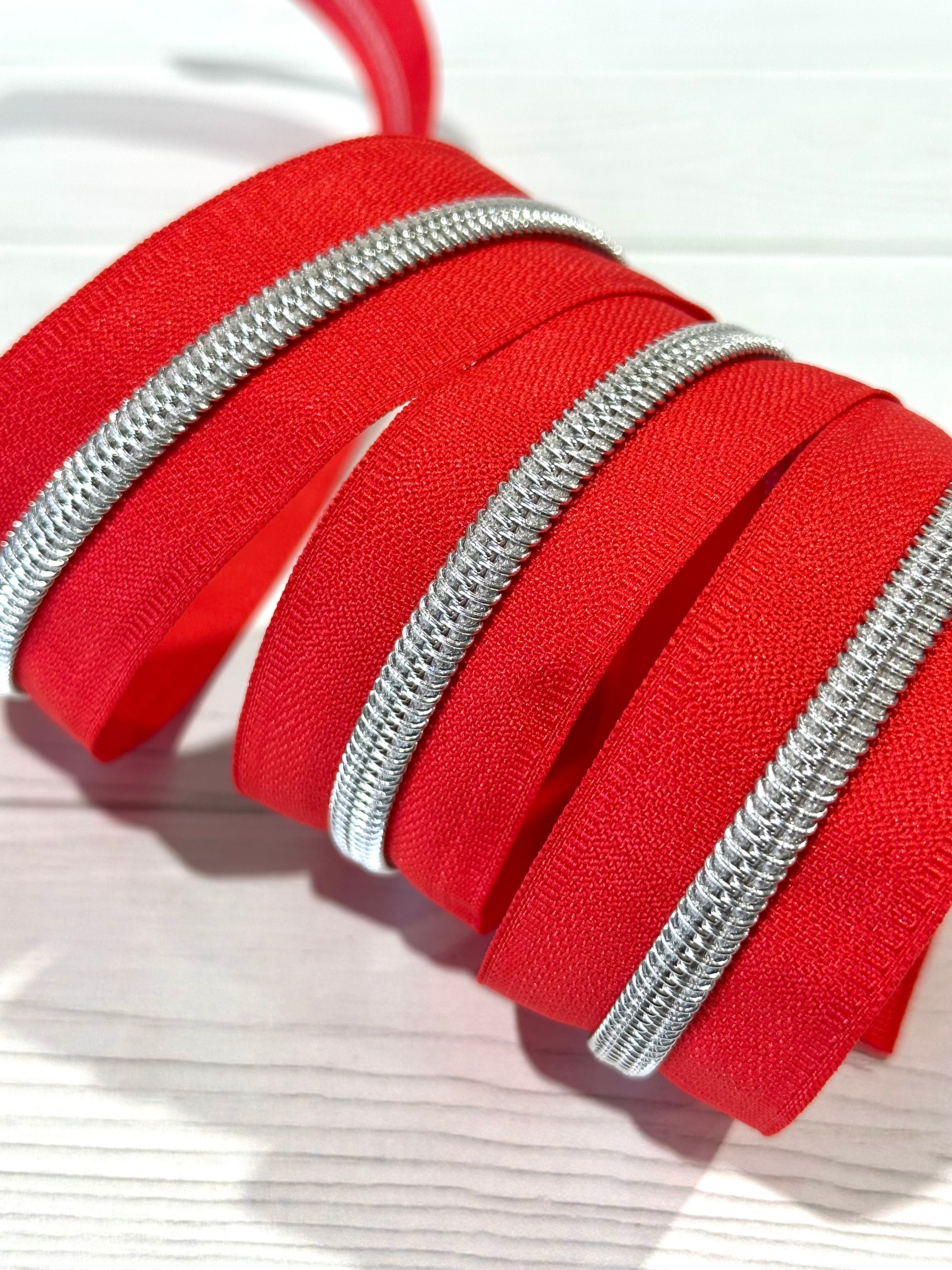 Red zipper tape with Silver teeth