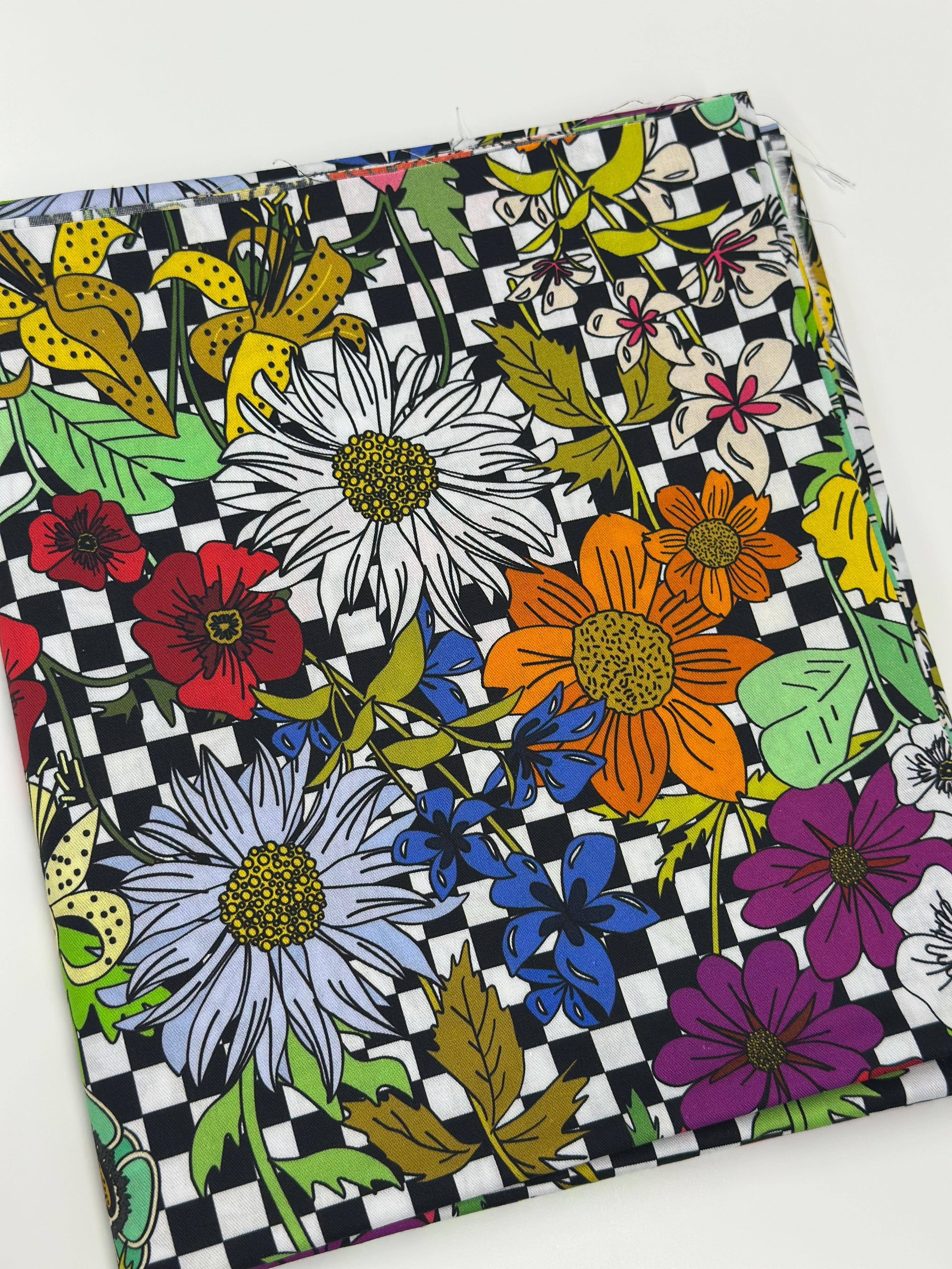 Retro Floral Check Cotton Woven