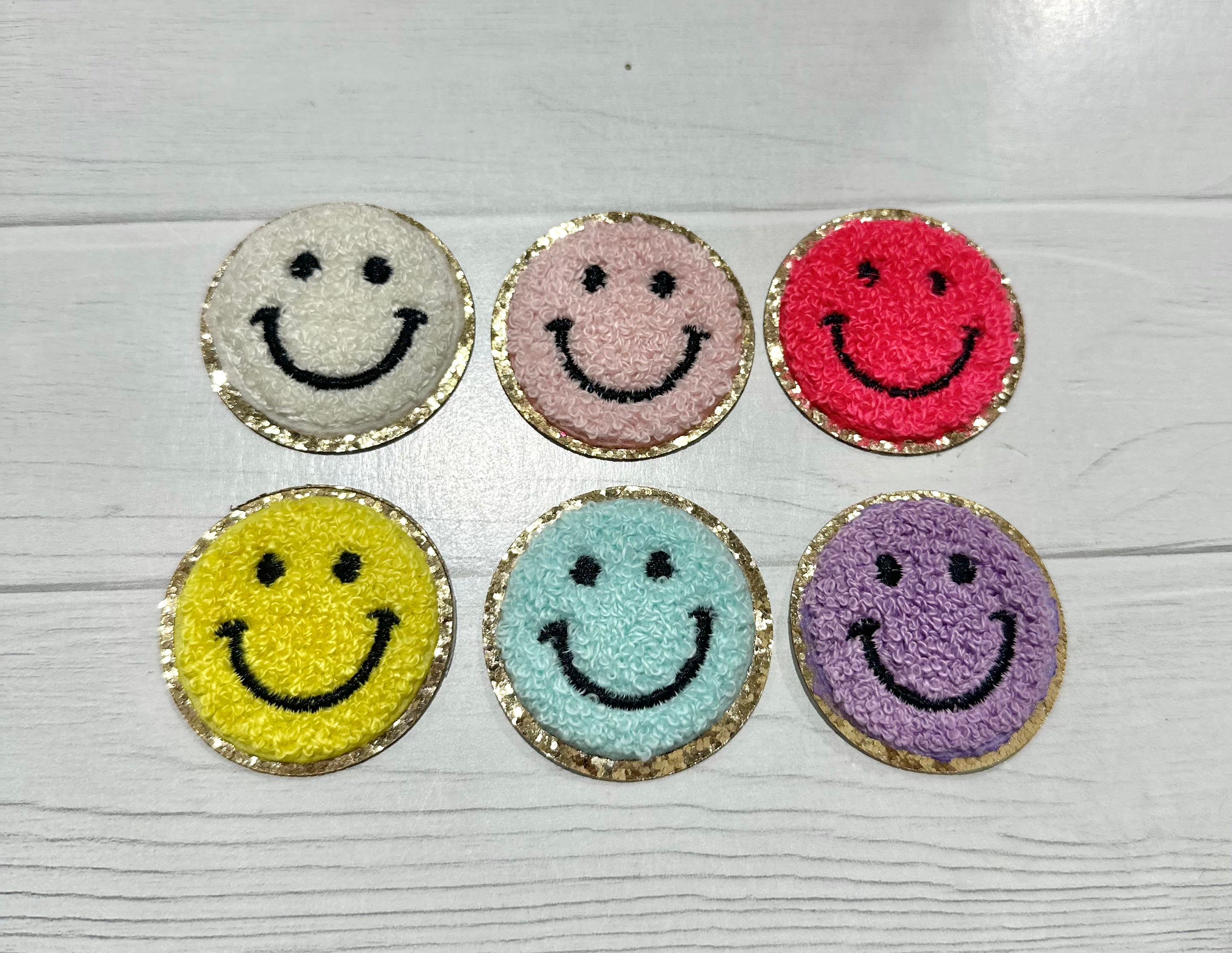 Happy Face Glitter Chenille Patch (self adhesive)