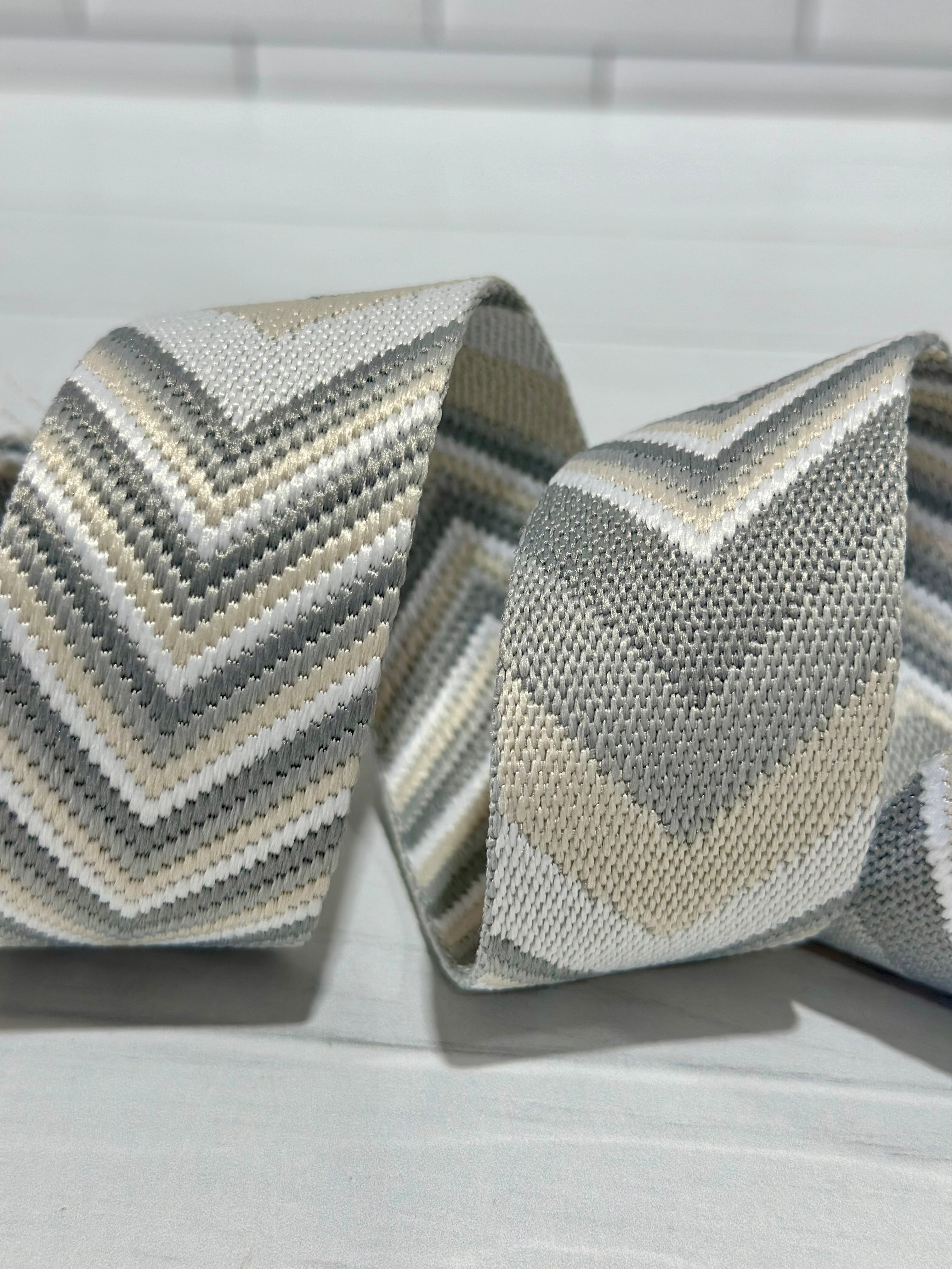 Silver/Tan/White Woven Chevron 1.5”  Webbing