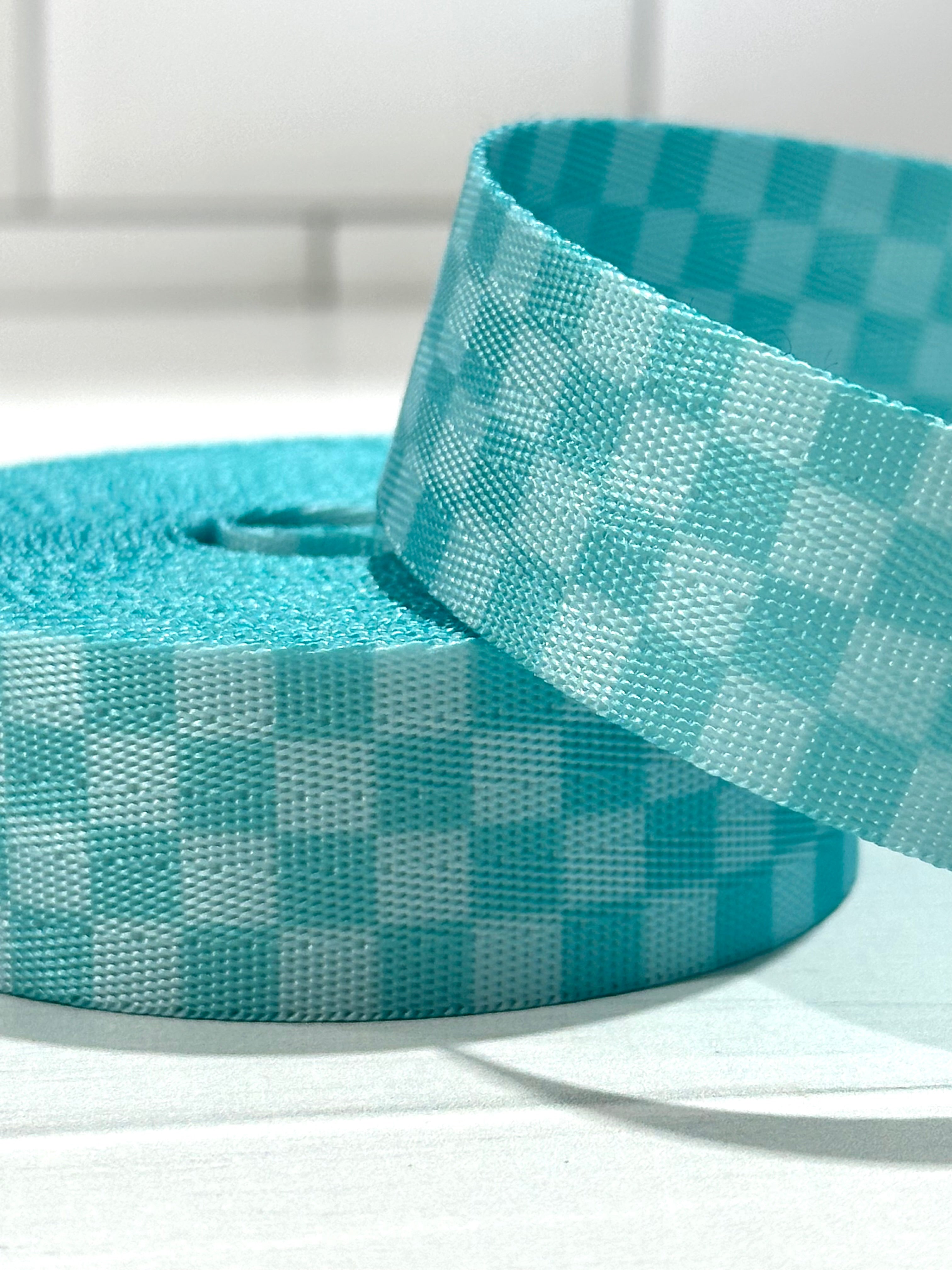 Aqua Tonal check 1” Seatbelt Webbing