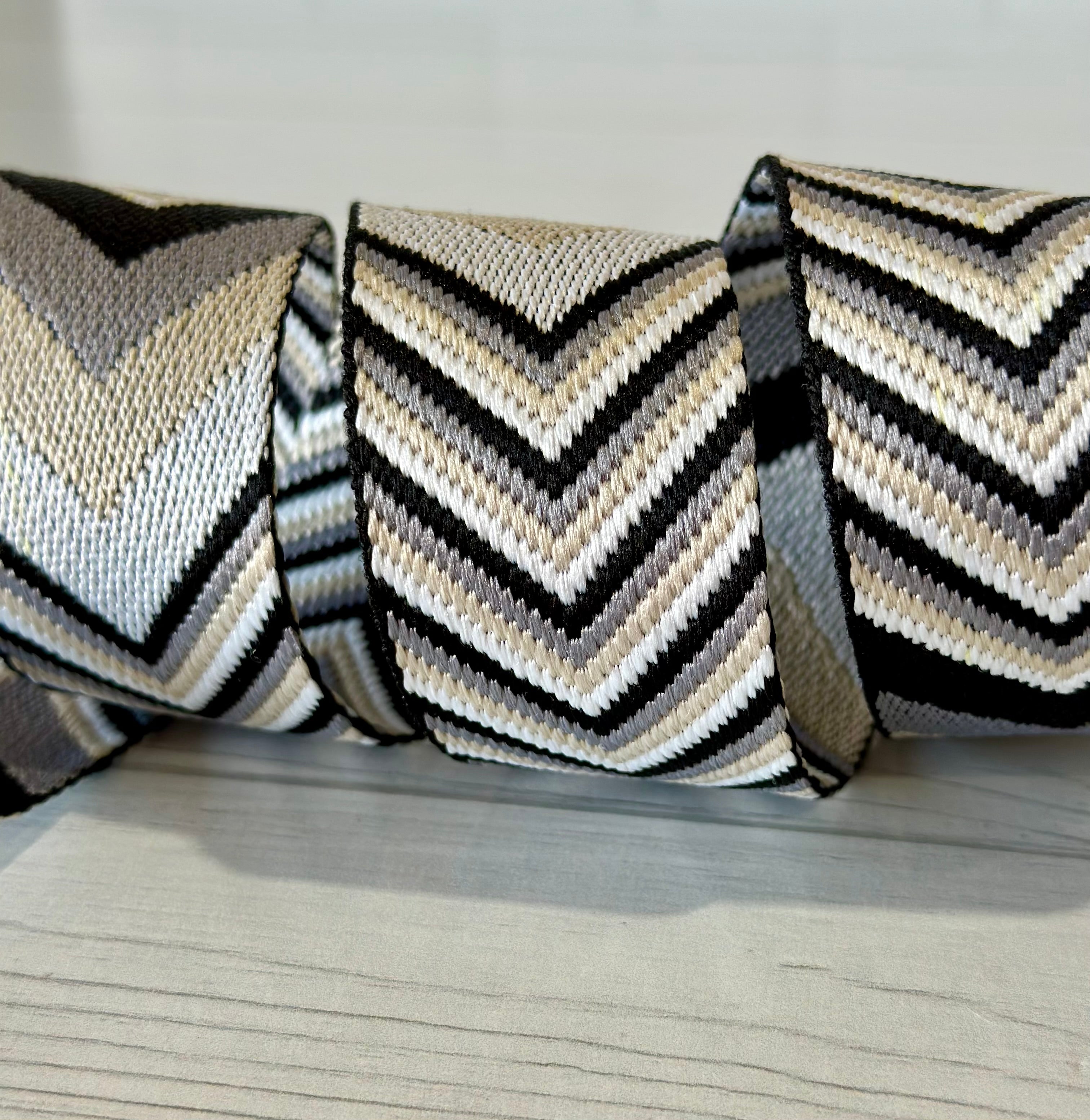 Grey/Tan/Black Woven Chevron 1.5”  Webbing