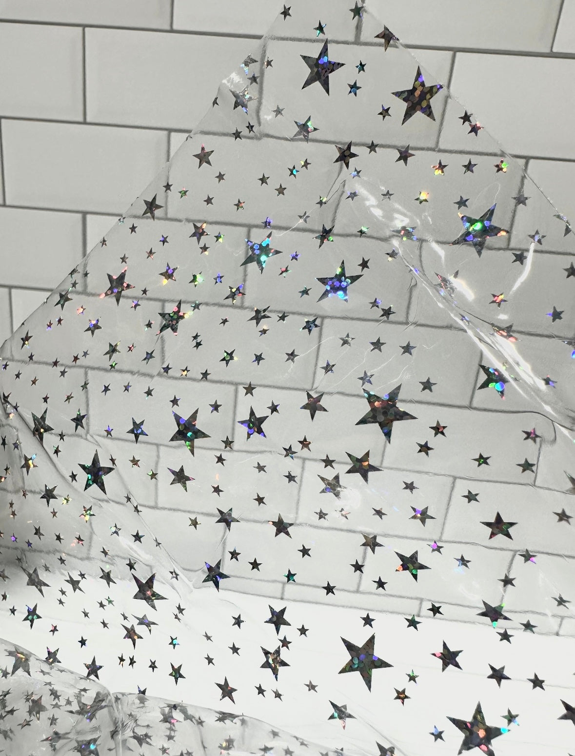 Holographic Star Clear Vinyl- 1 yard cut