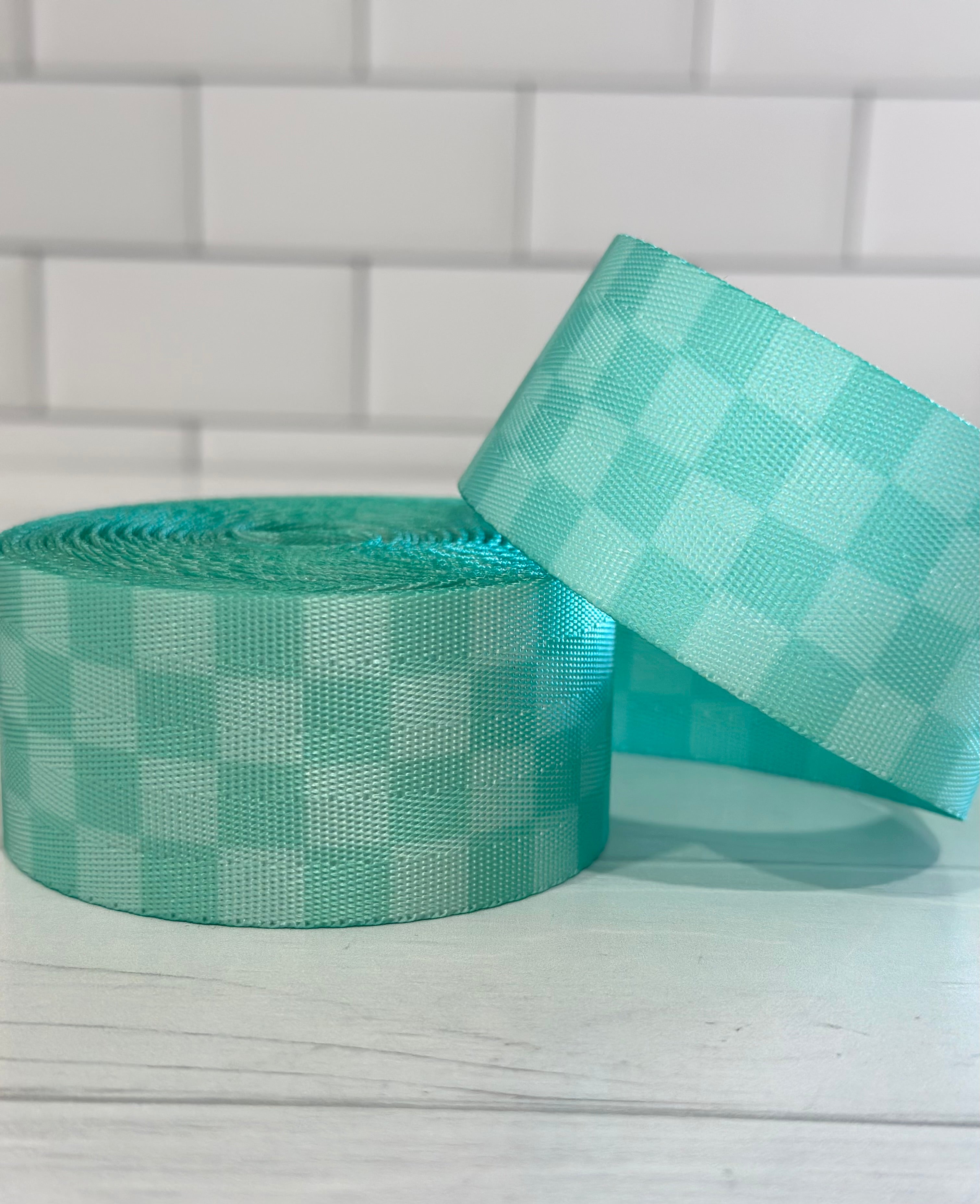 Sea Green Tonal Check 1.5” Seatbelt Webbing