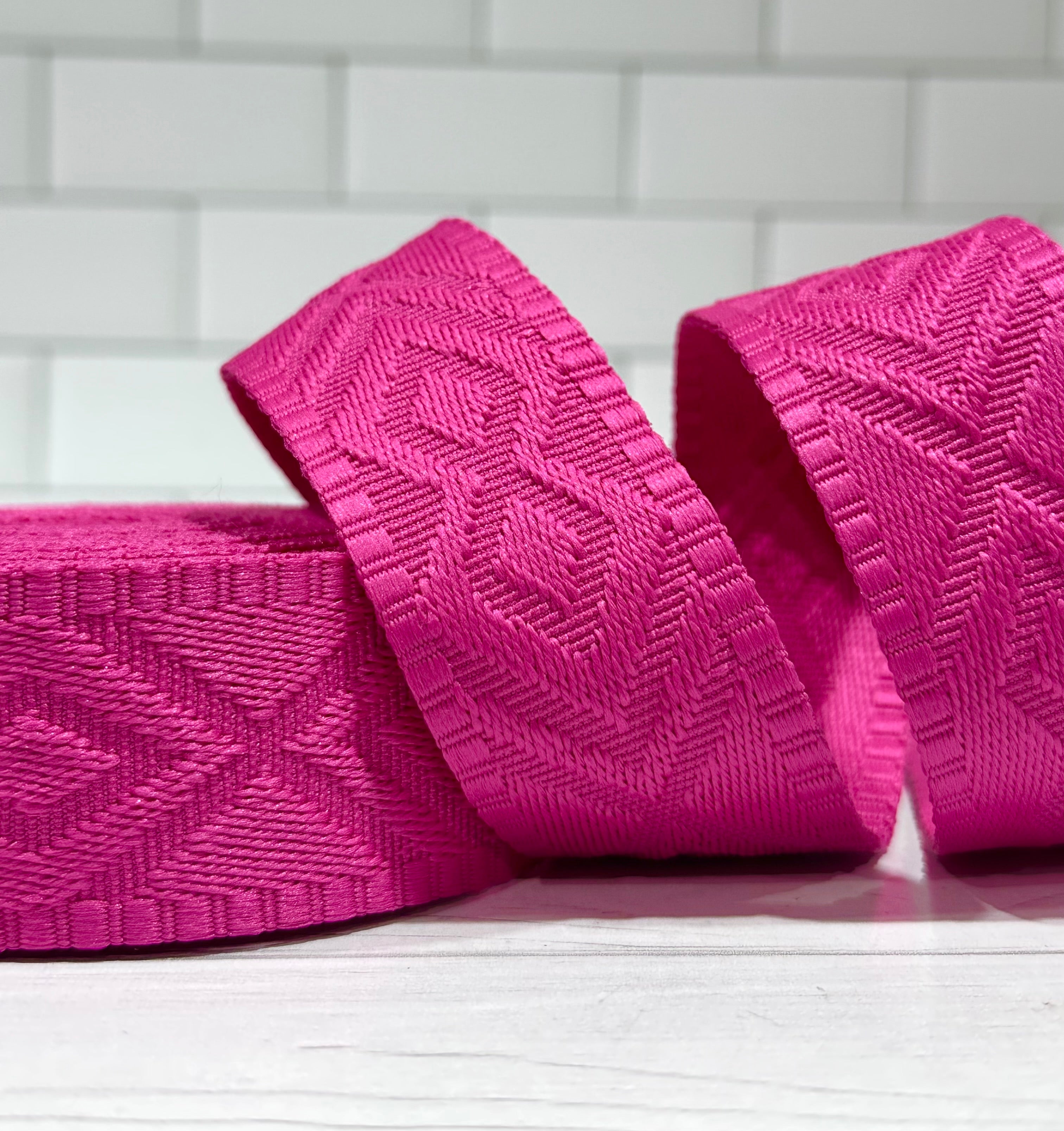 Hot Pink Diamond Debossed Polyester Webbing