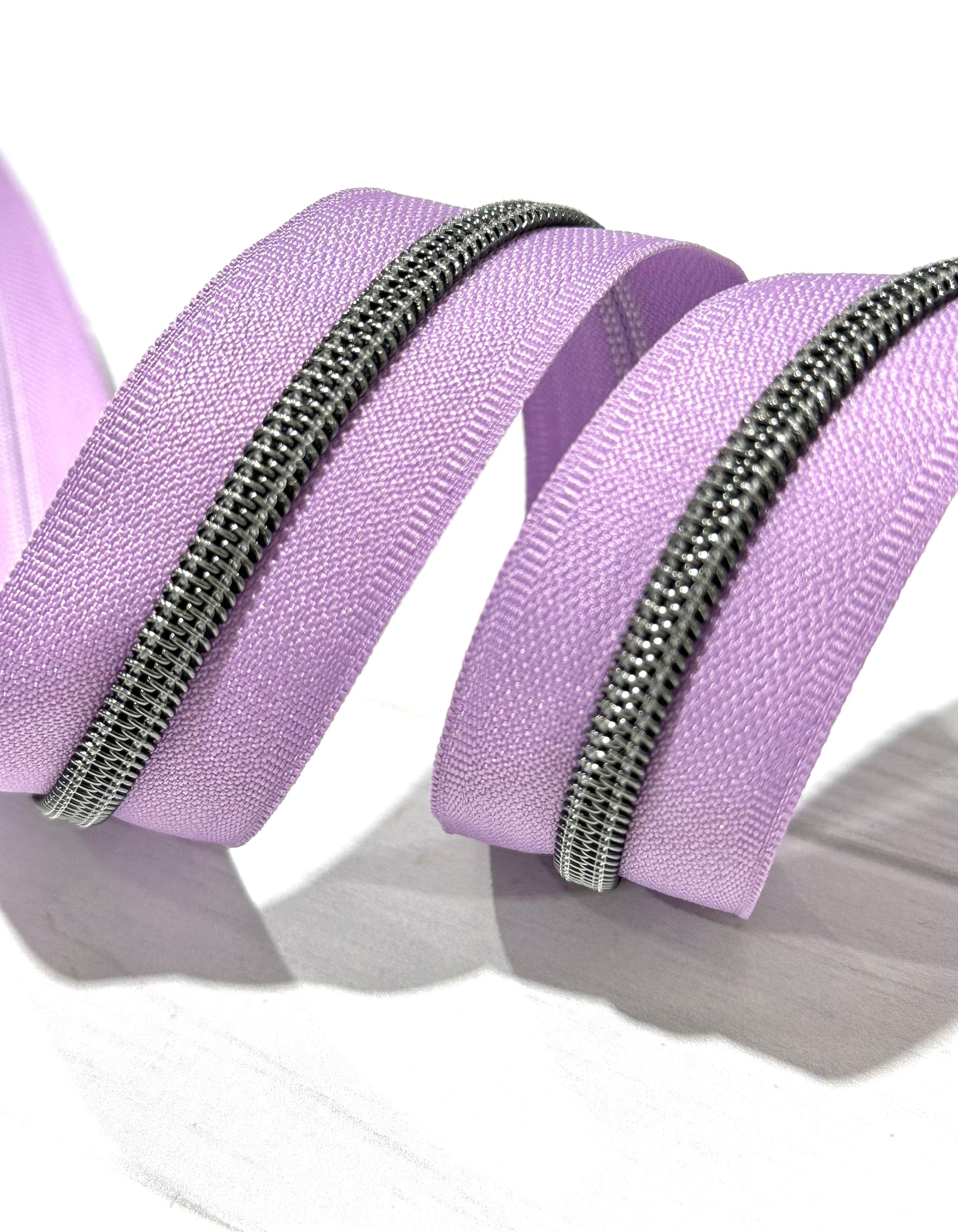 Lilac zipper tape with gunmetal teeth