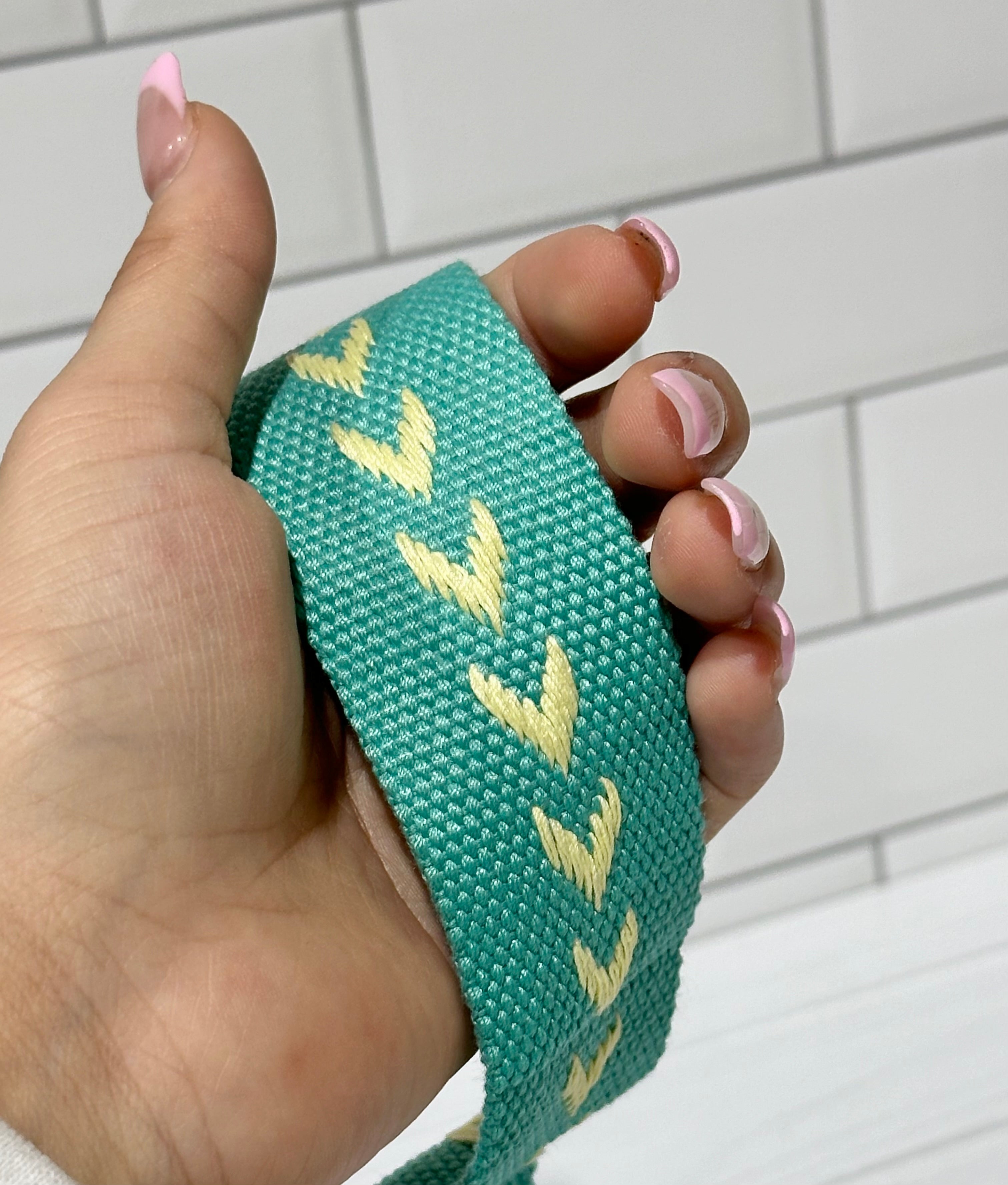 Dark Mint with Yellow Arrow 1.5” Cotton Webbing