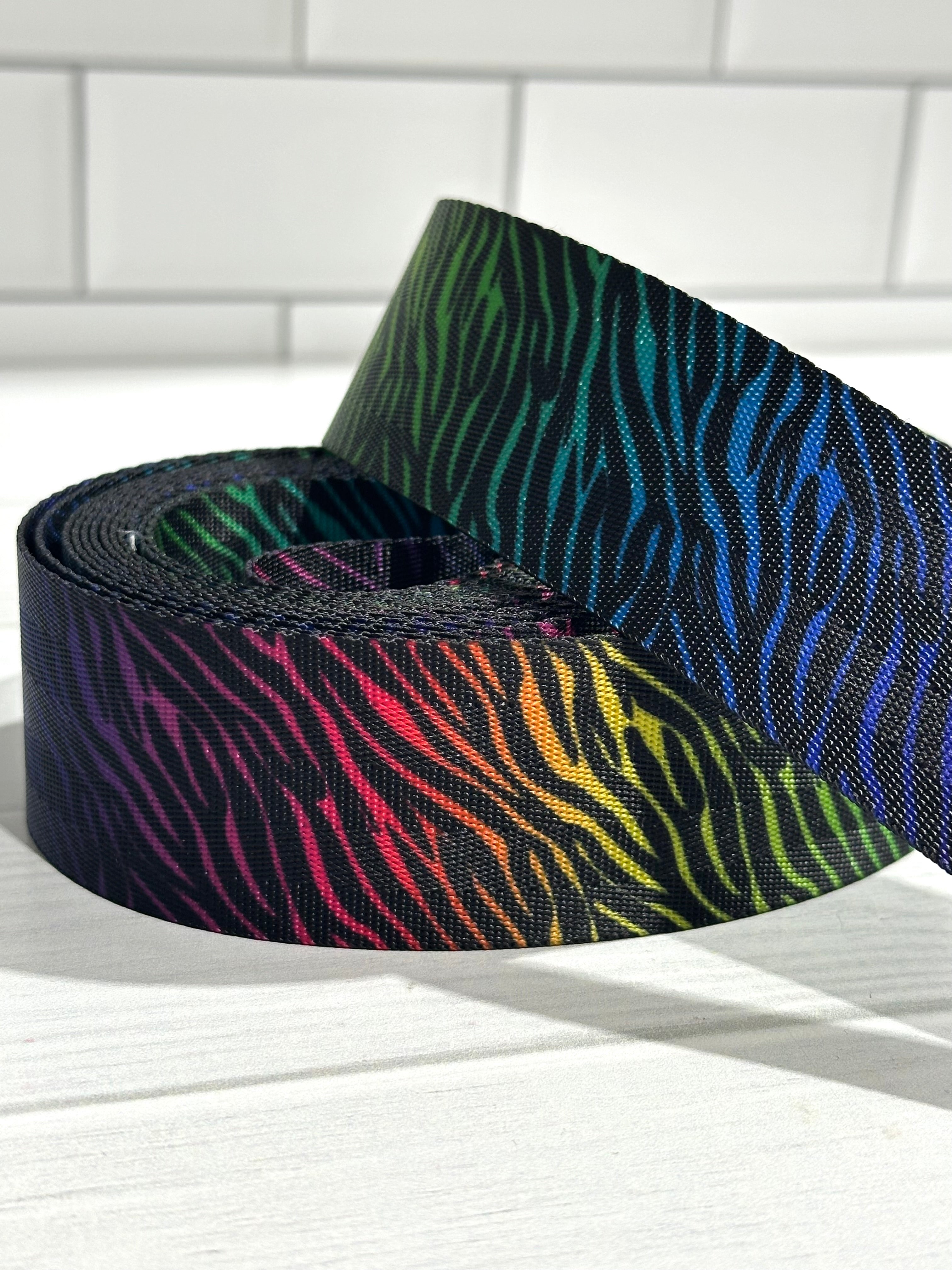 Rainbow Zebra Print 1.5” Seatbelt Webbing