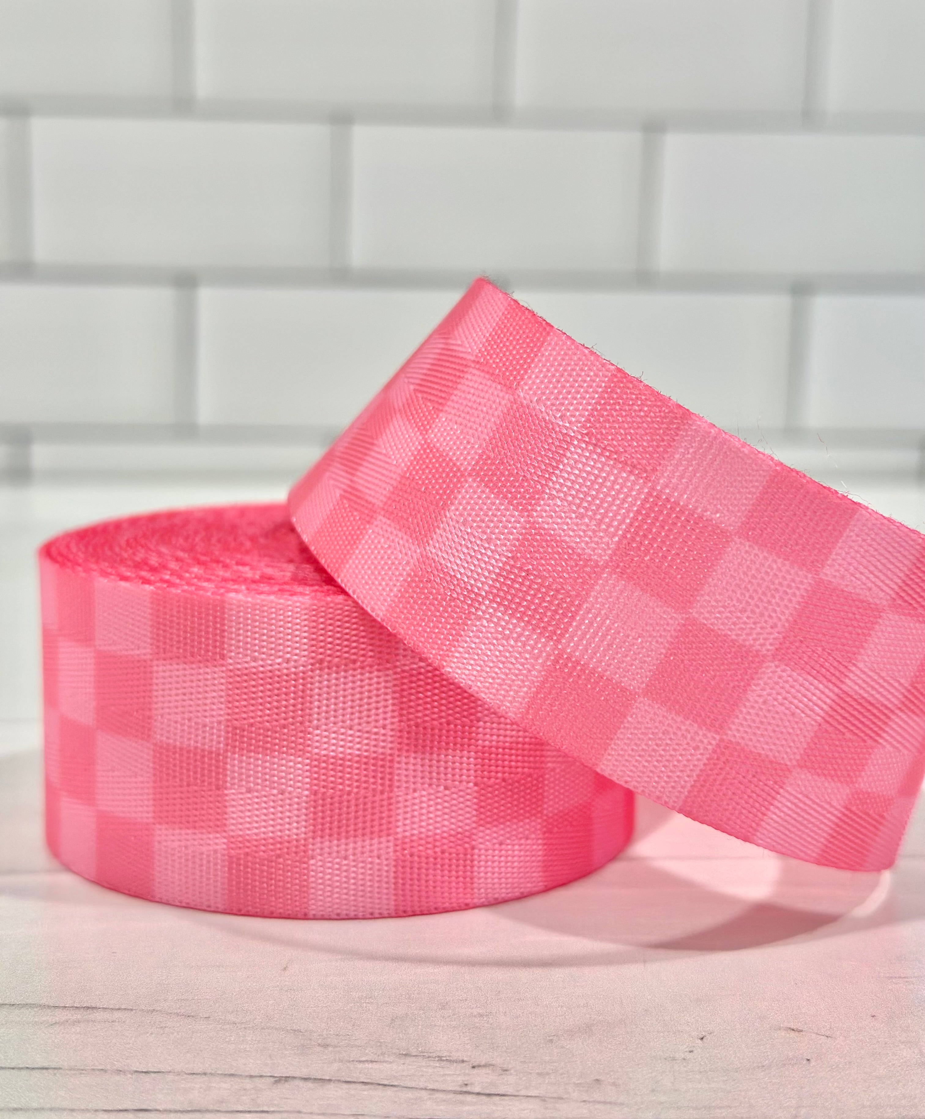 Pink Tonal Check 1.5” Seatbelt Webbing