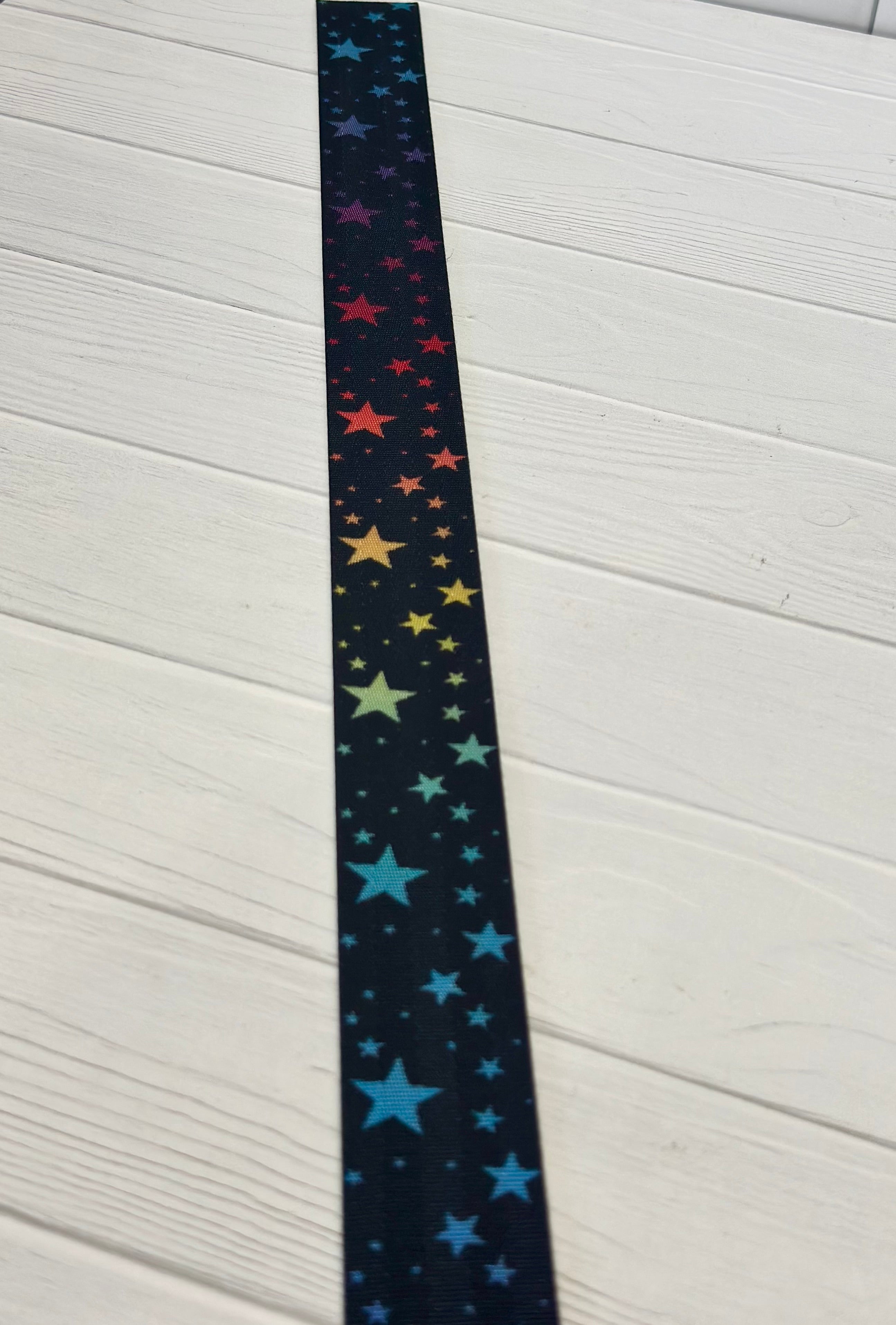 Rainbow Stars on Black 1.5” Seatbelt Webbing