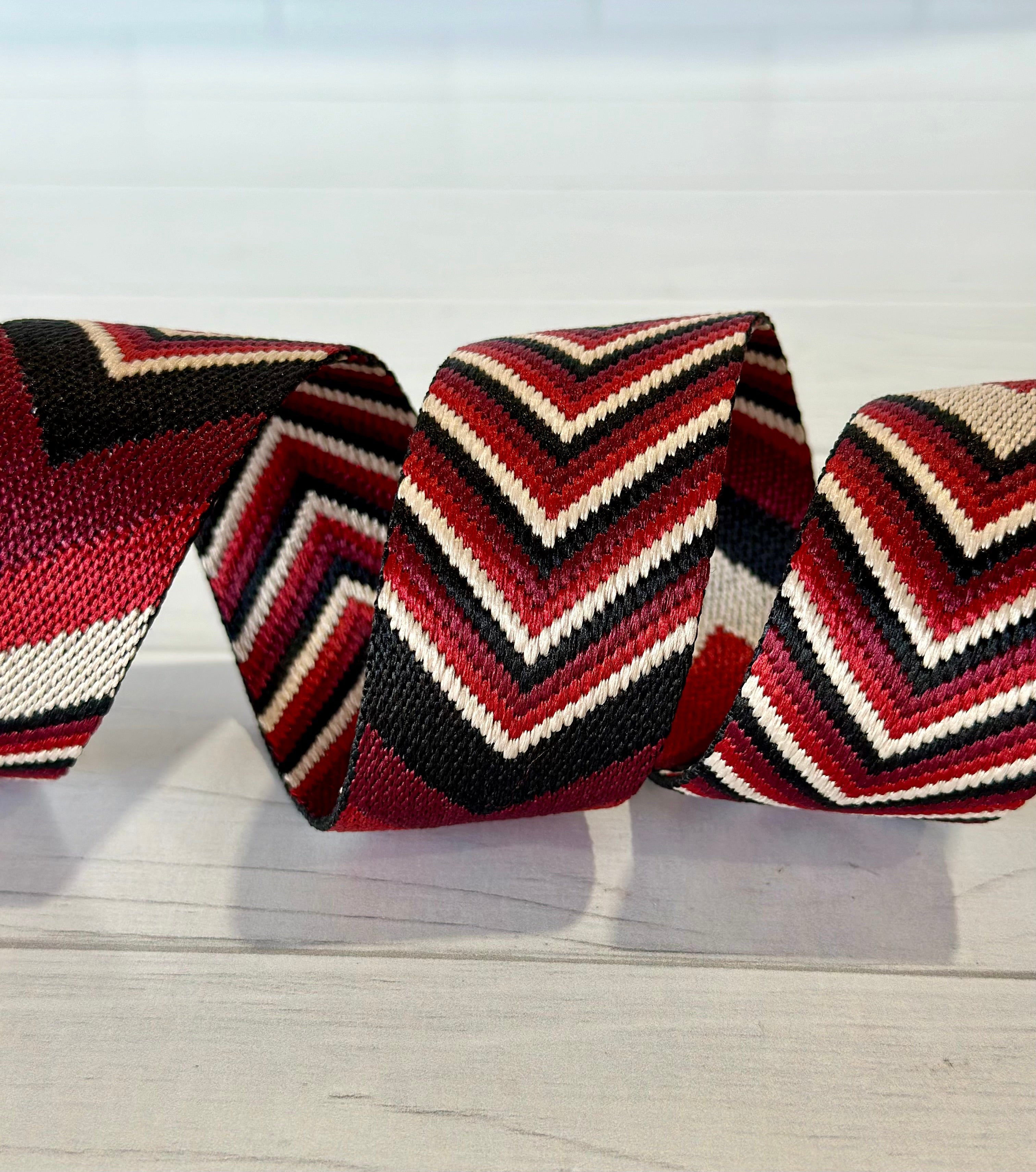 Maroon/Tan/Black Woven Chevron 1.5”  Webbing