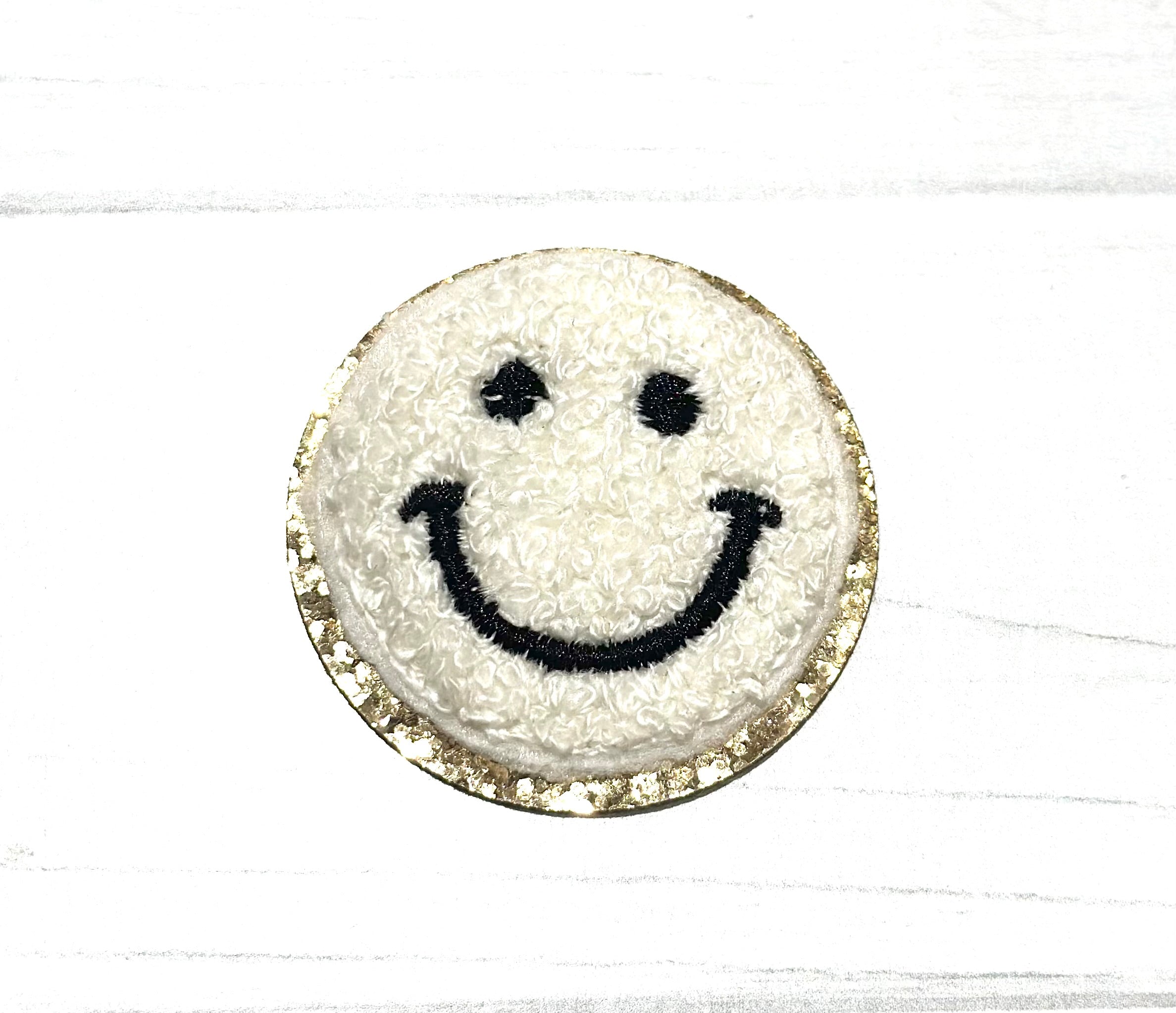 Happy Face Glitter Chenille Patch (self adhesive)