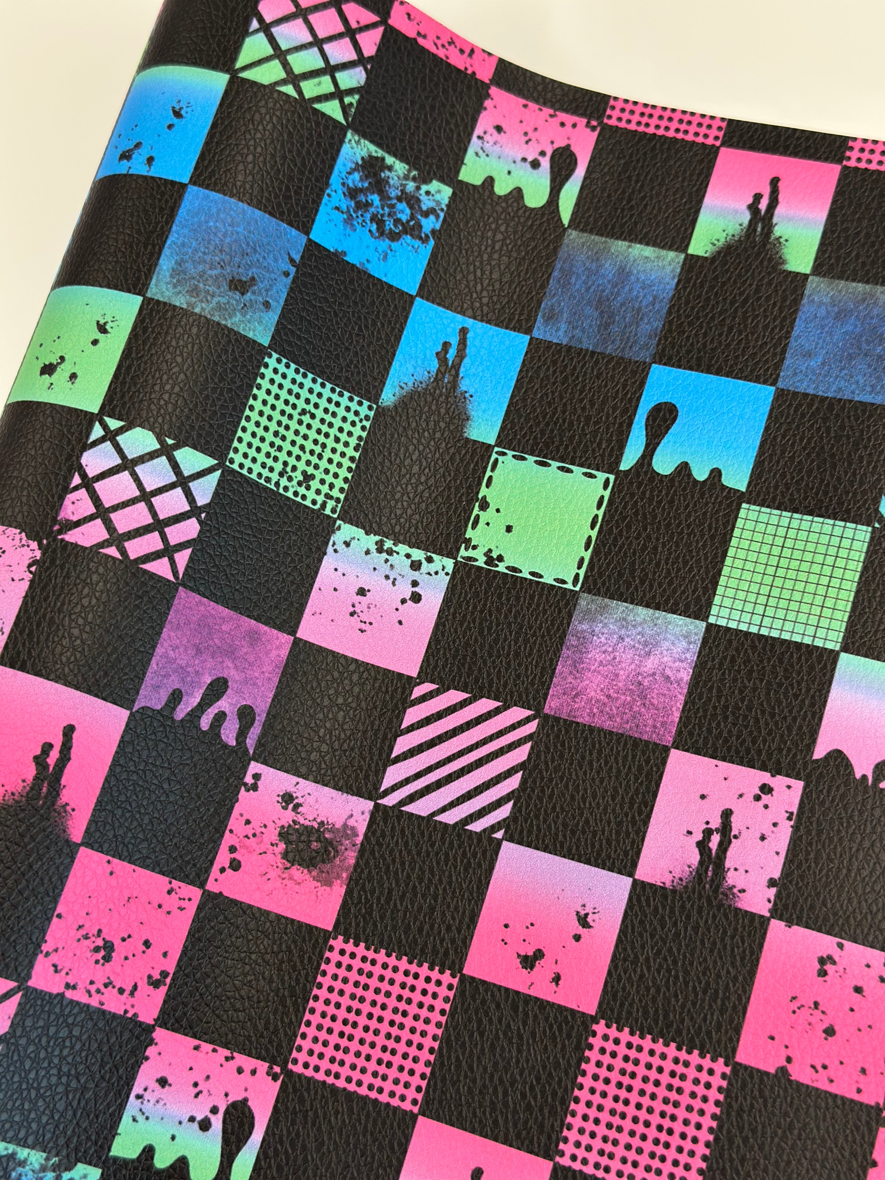 Bright Ombre Grunge Check Pebble Vinyl