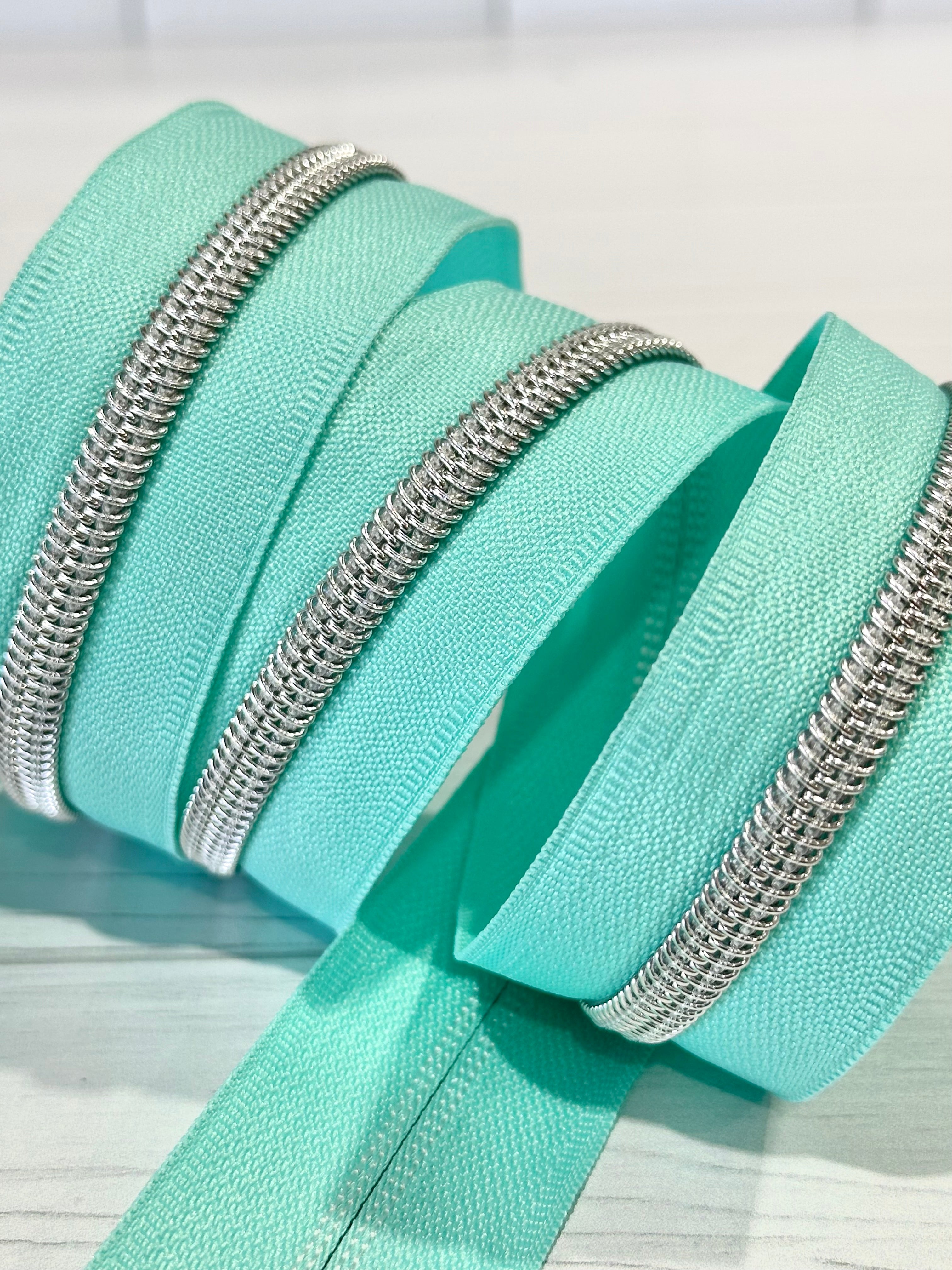 Mint with Silver Teeth Zipper Tape