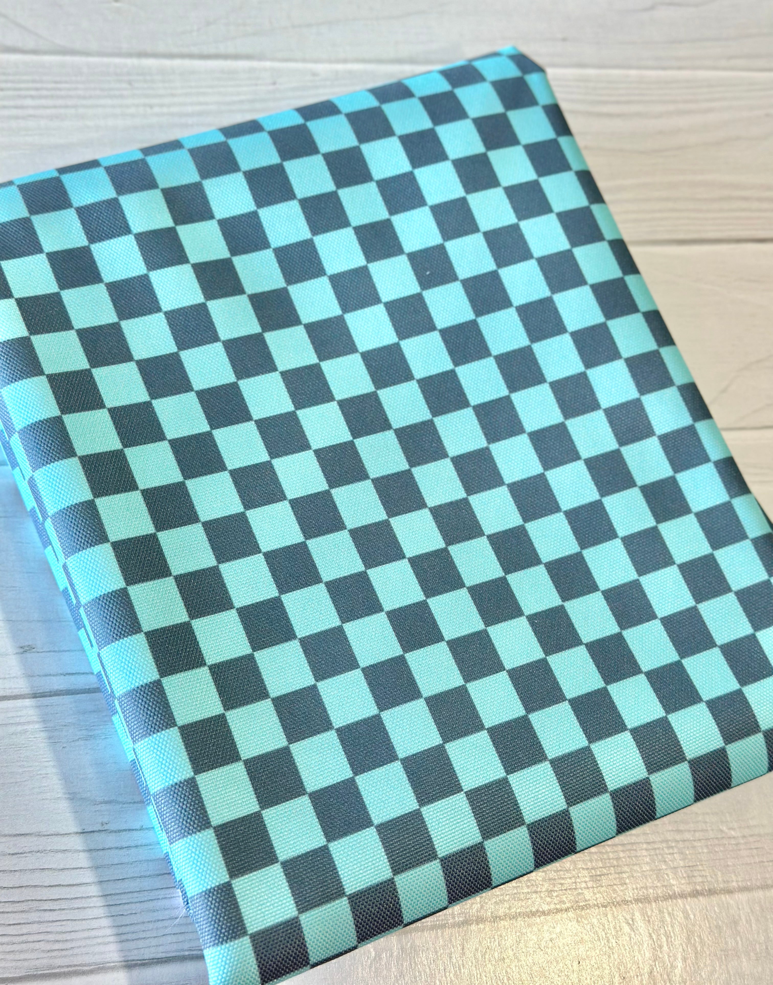 Aqua/Grey Check Waterproof Canvas