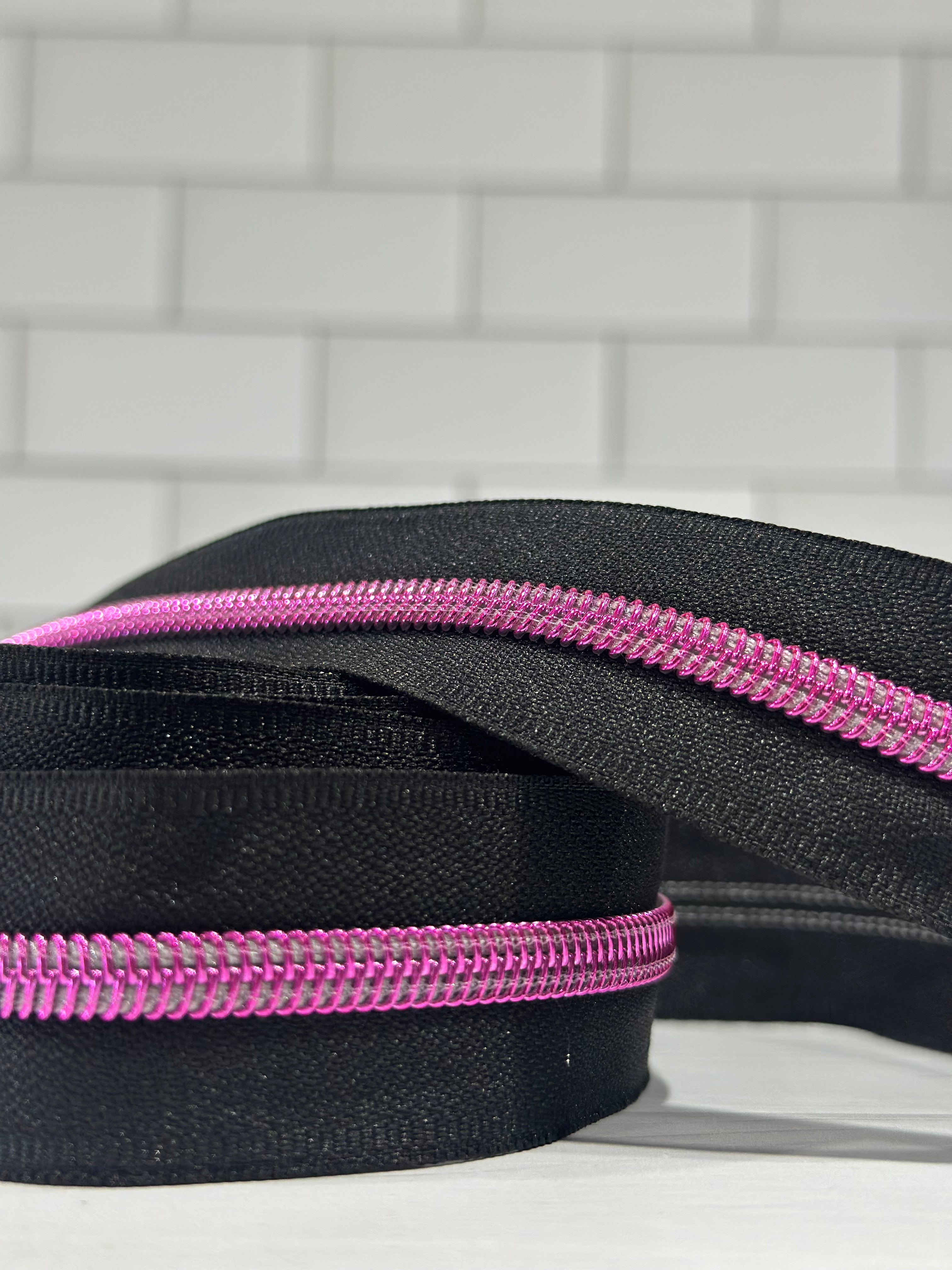 Metallic pink zipper tape
