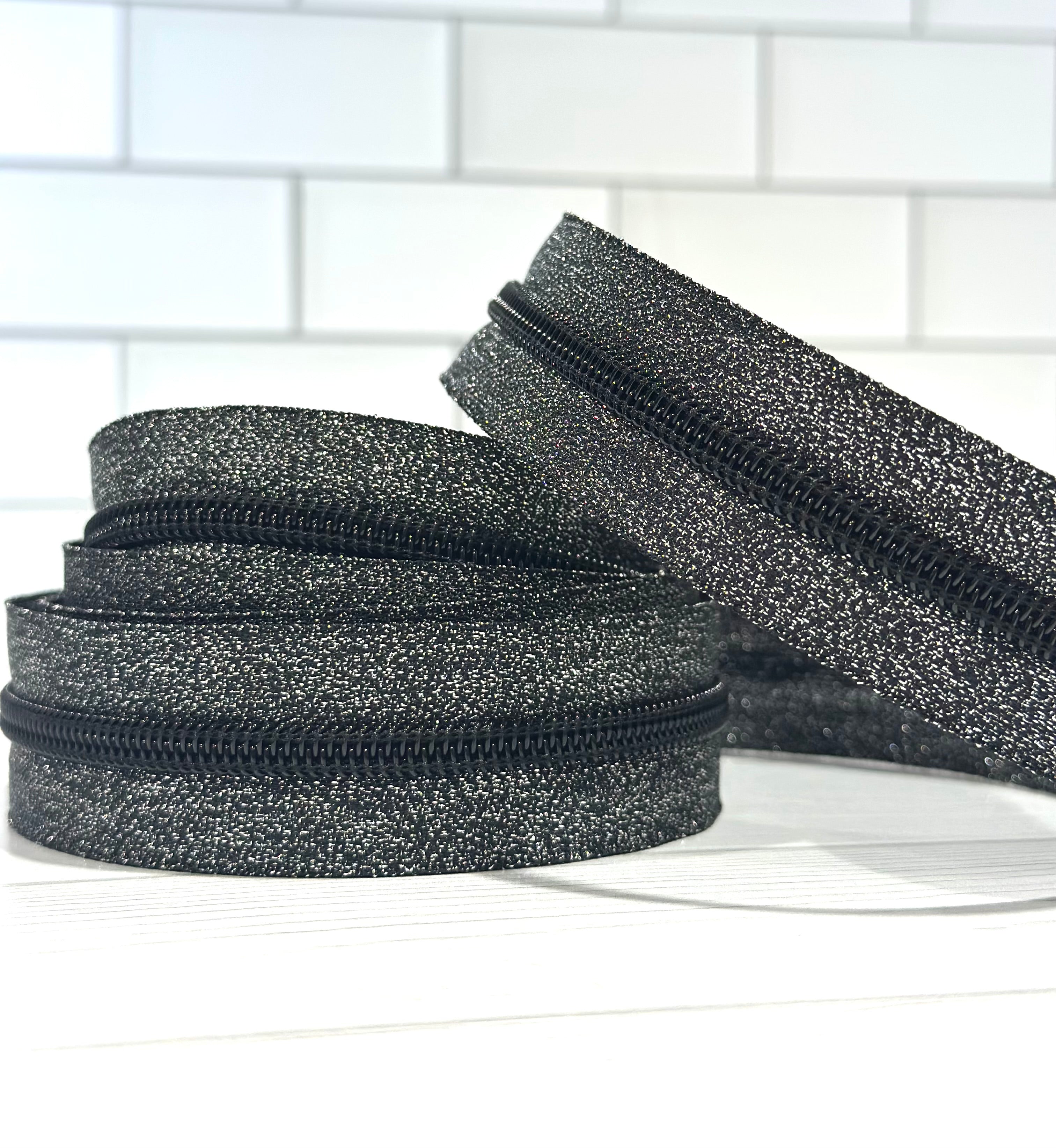 Metallic Black with Black teeth zipper tape