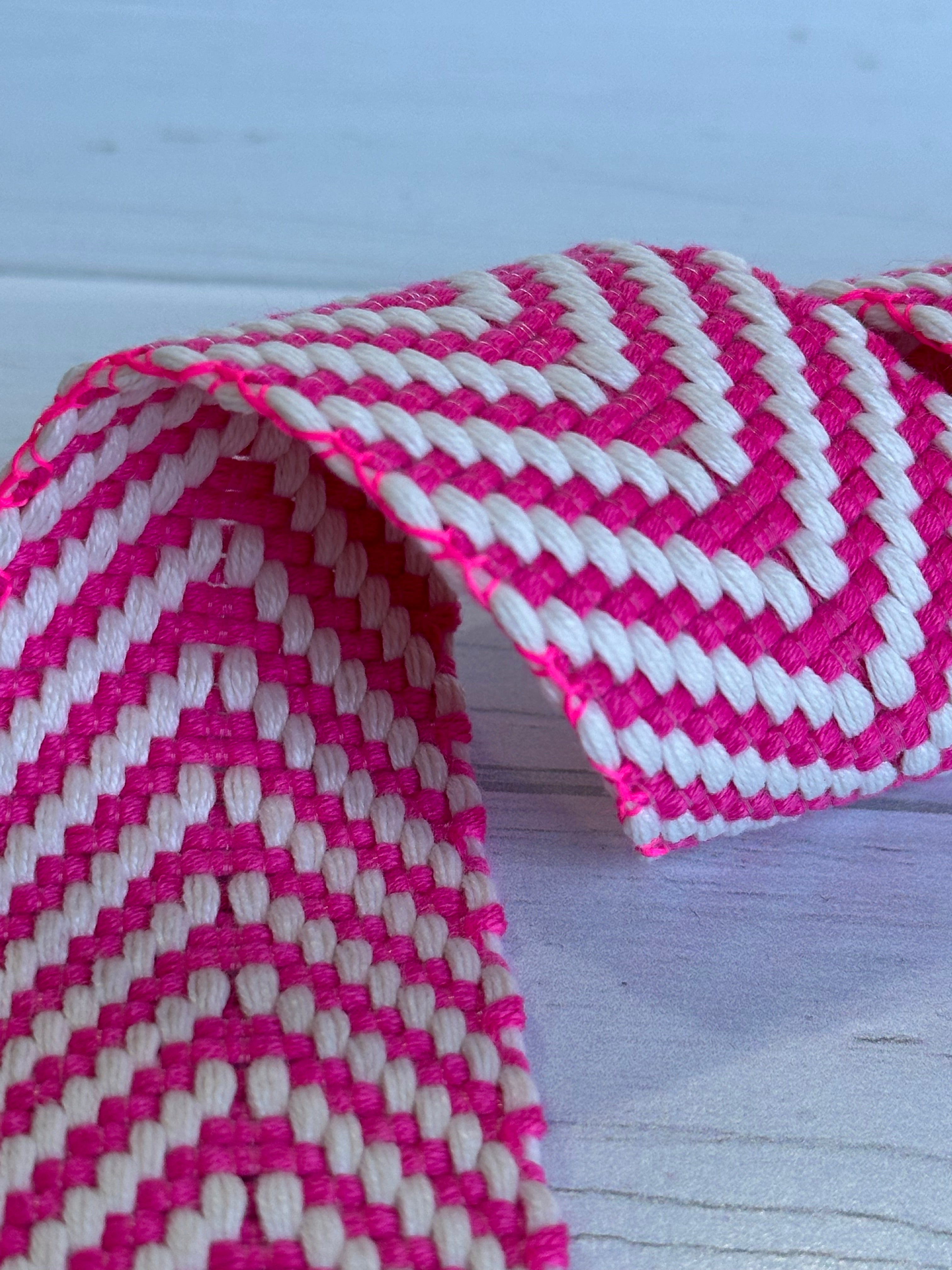 Neon Pink And White Woven Chevron 1.5”  Webbing