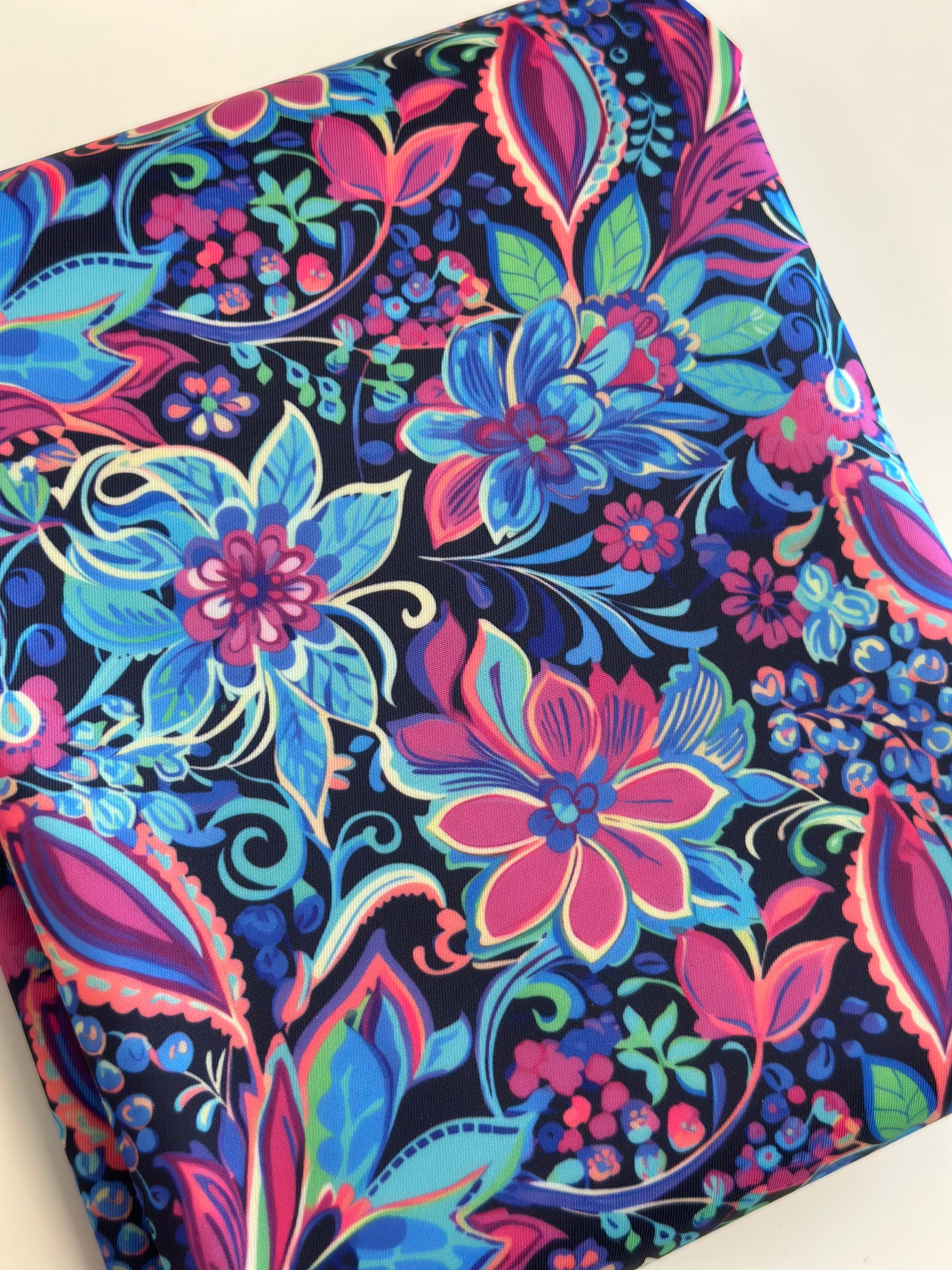Aqua Preppy Watercolor Floral Lux Bonded Nylon