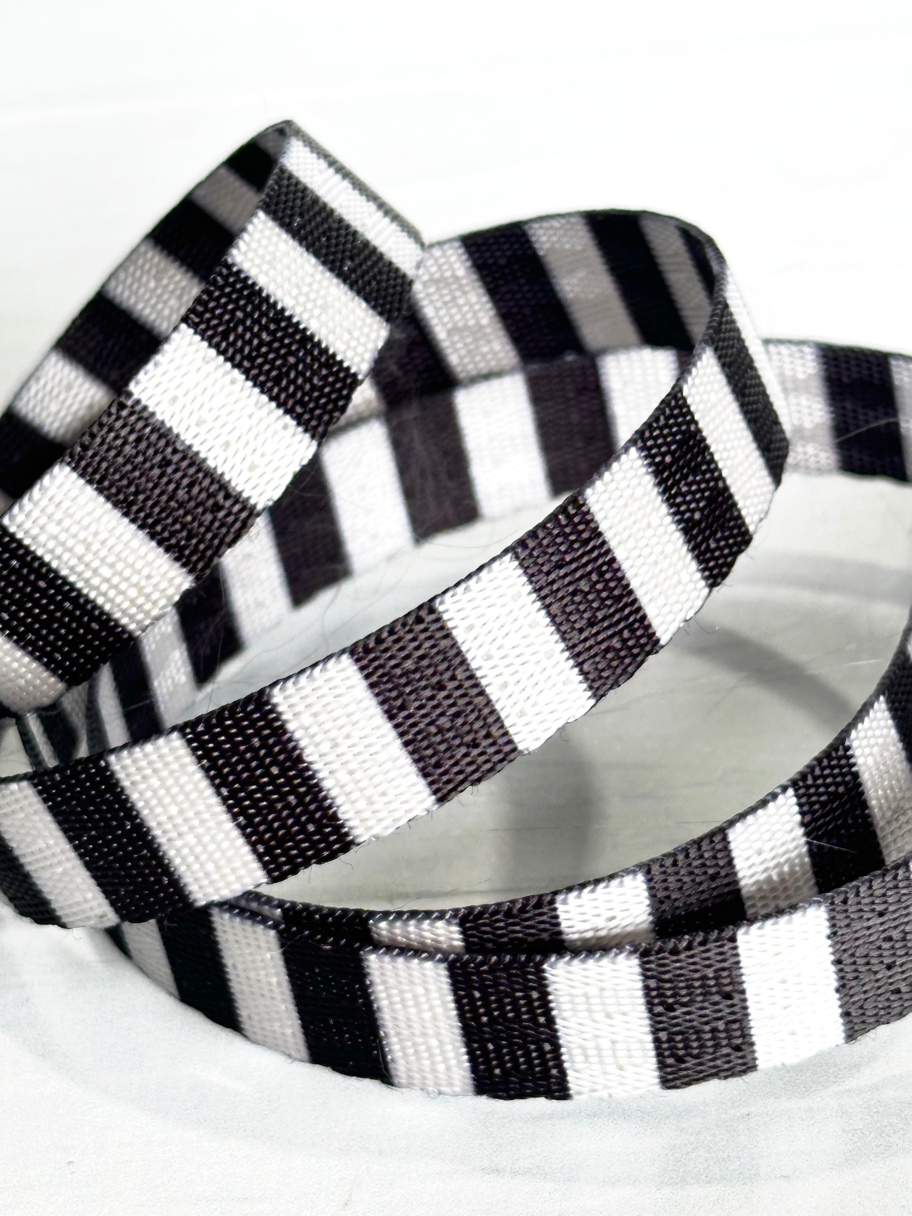 Black and white 1/4” stripe 1/2” Seatbelt Webbing