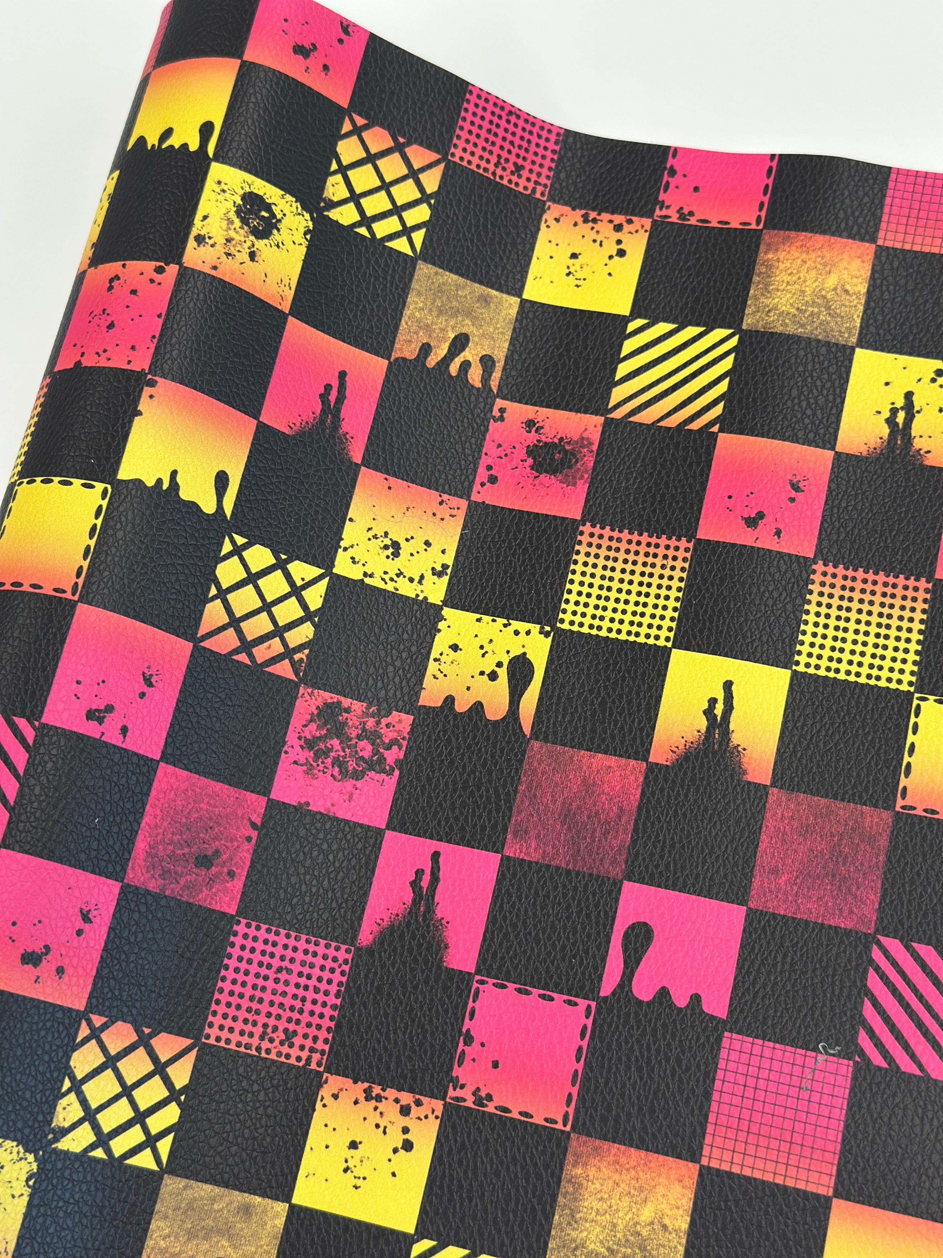 Sunset Ombre Grunge Check Pebble Vinyl