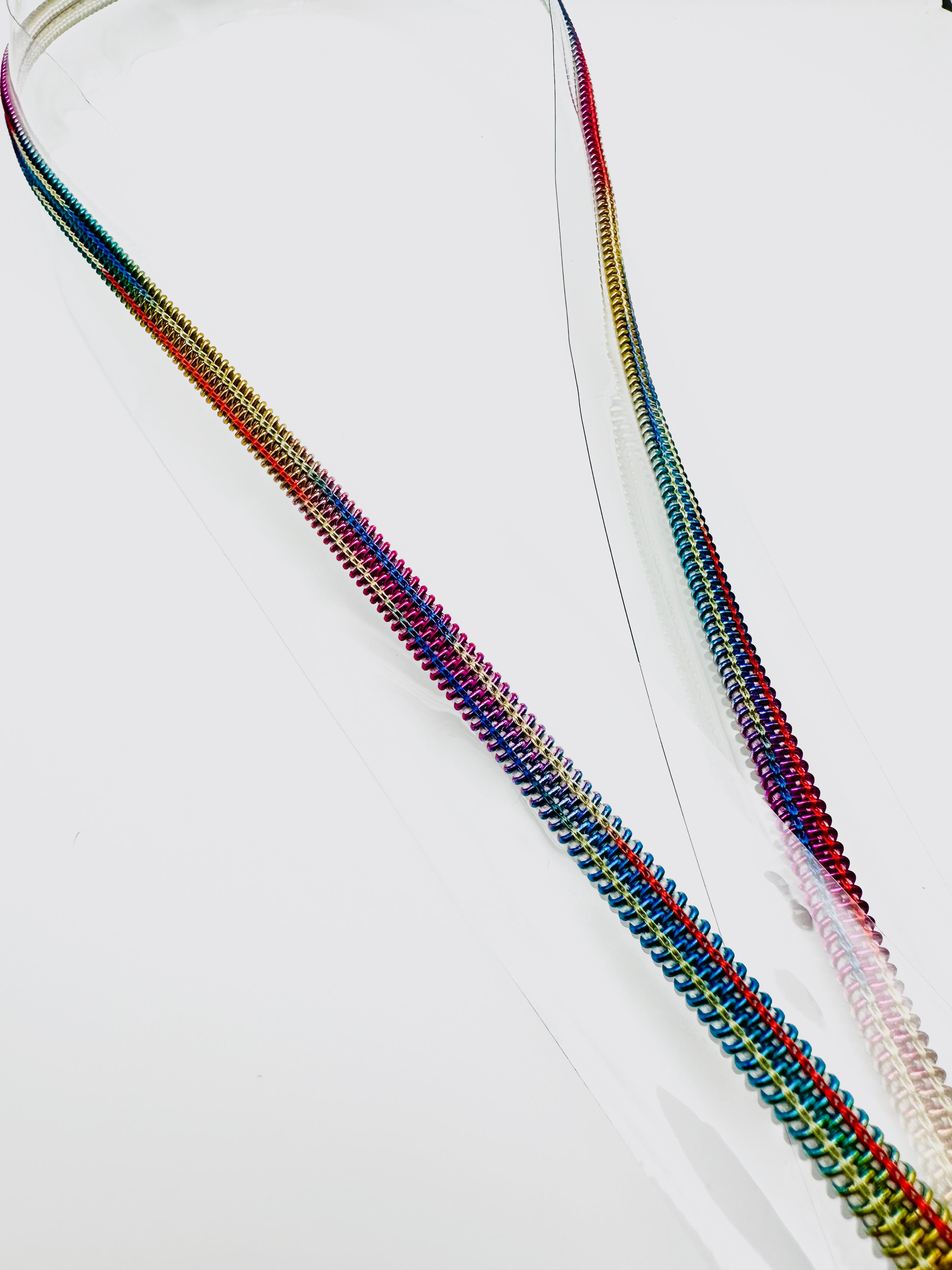 Clear vinyl zipper tape with rainbow Tie-dye teeth