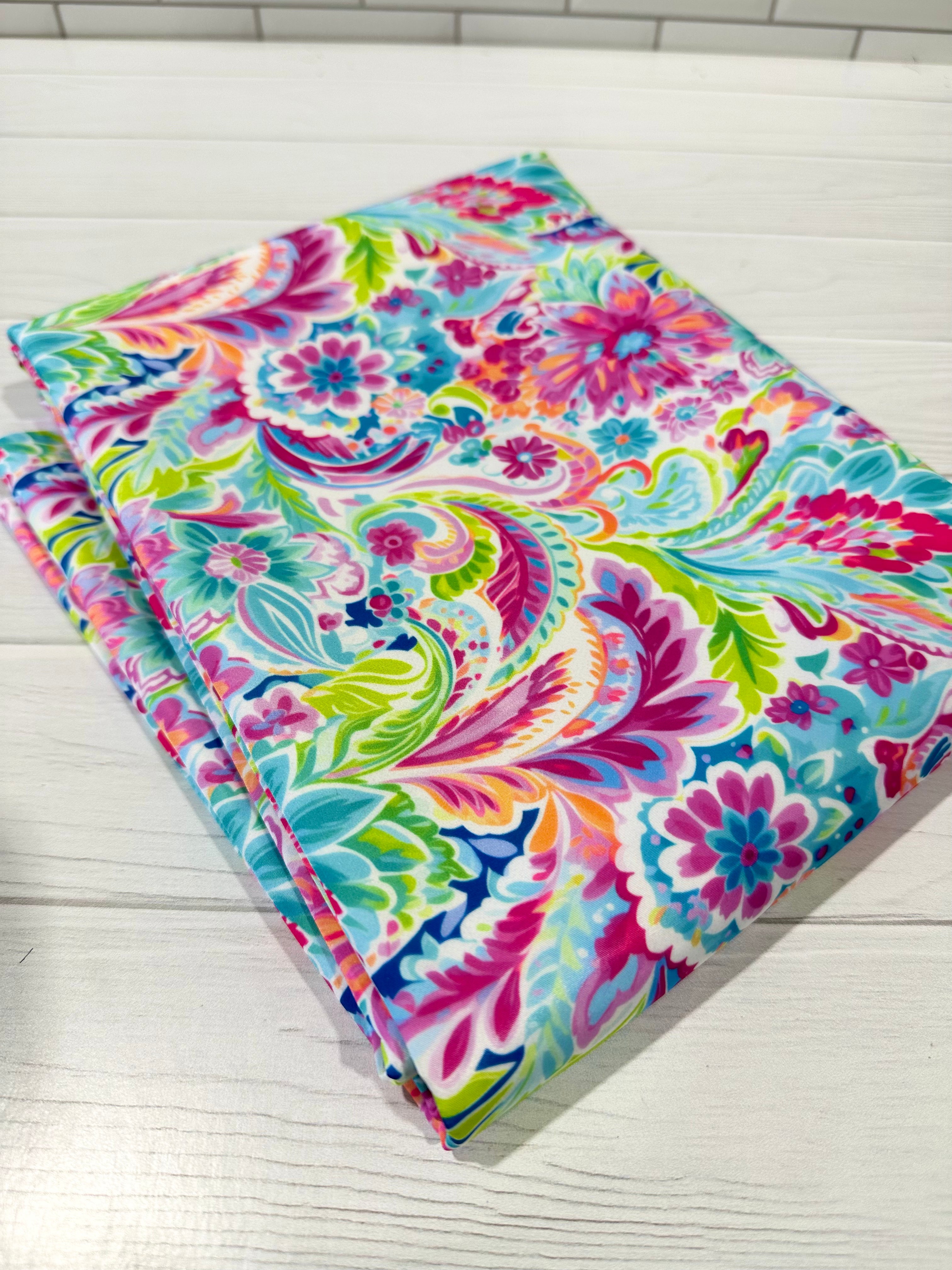 Hot Pink/ Mint / Lime Preppy Watercolor Floral Lux Bonded Poly/Nylon