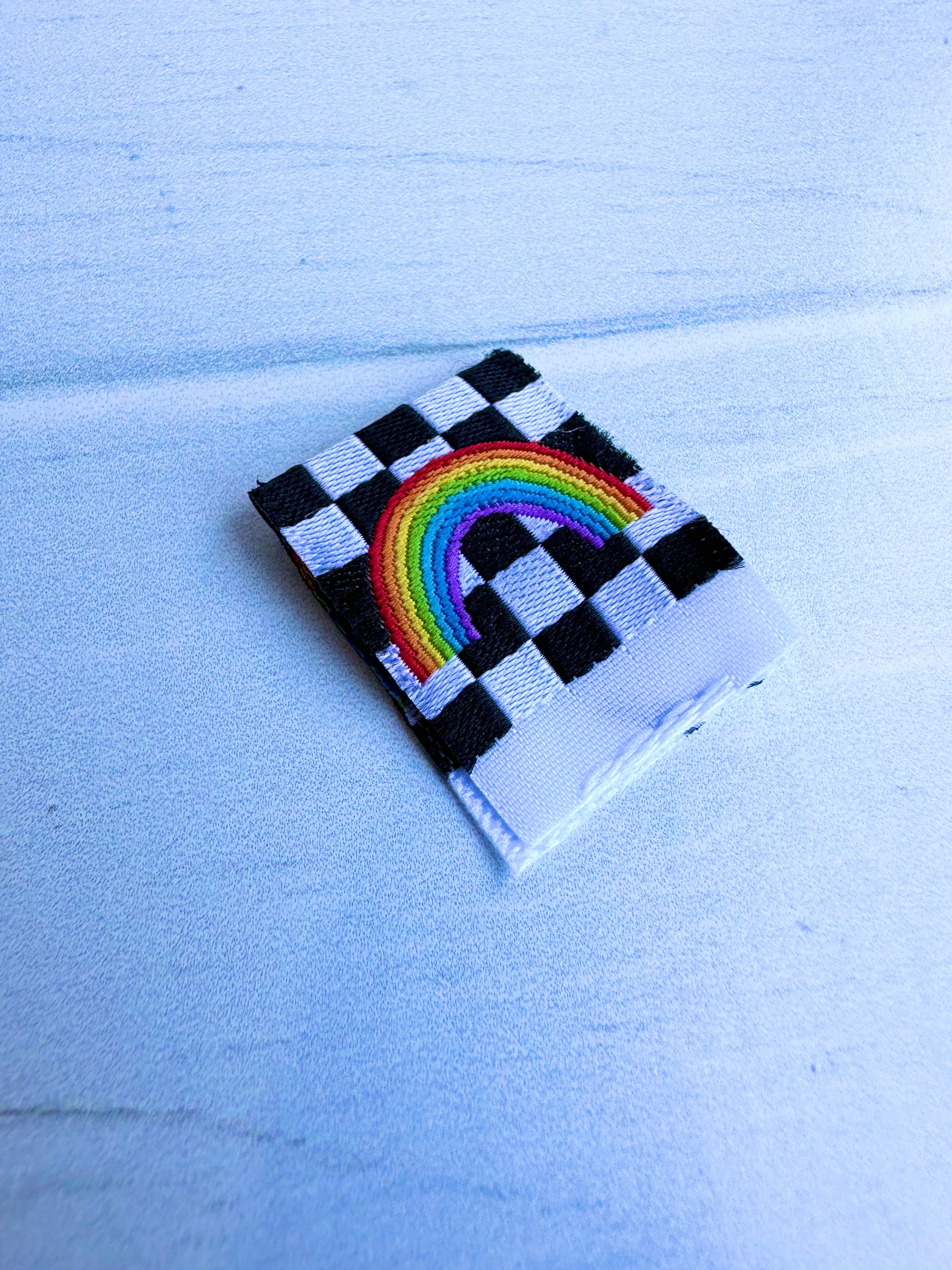 Checkered Rainbow Sewmoji™️ Woven Tags / Labels