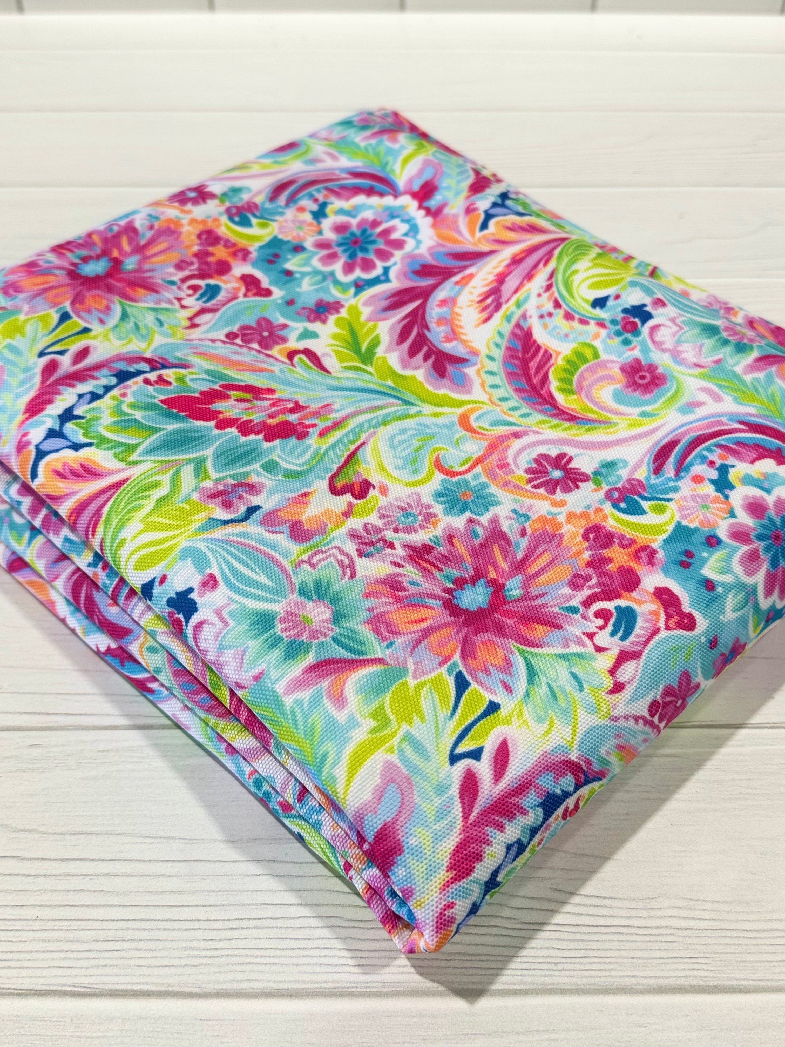 Hot Pink/ Mint/ Lime Preppy Watercolor Floral Waterproof Canvas