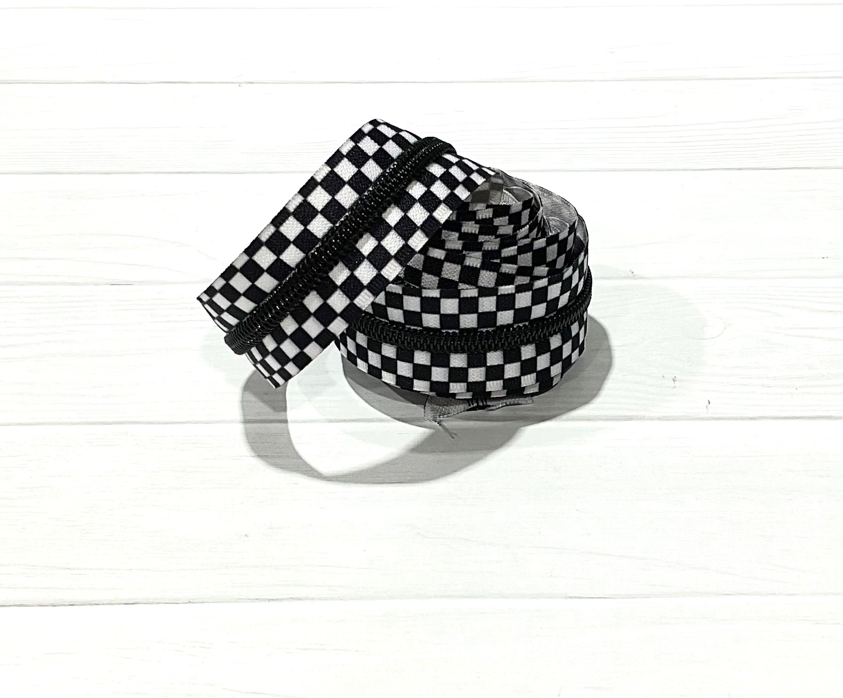 Black and White Checker Tape with Black Teeth Zipper Tape