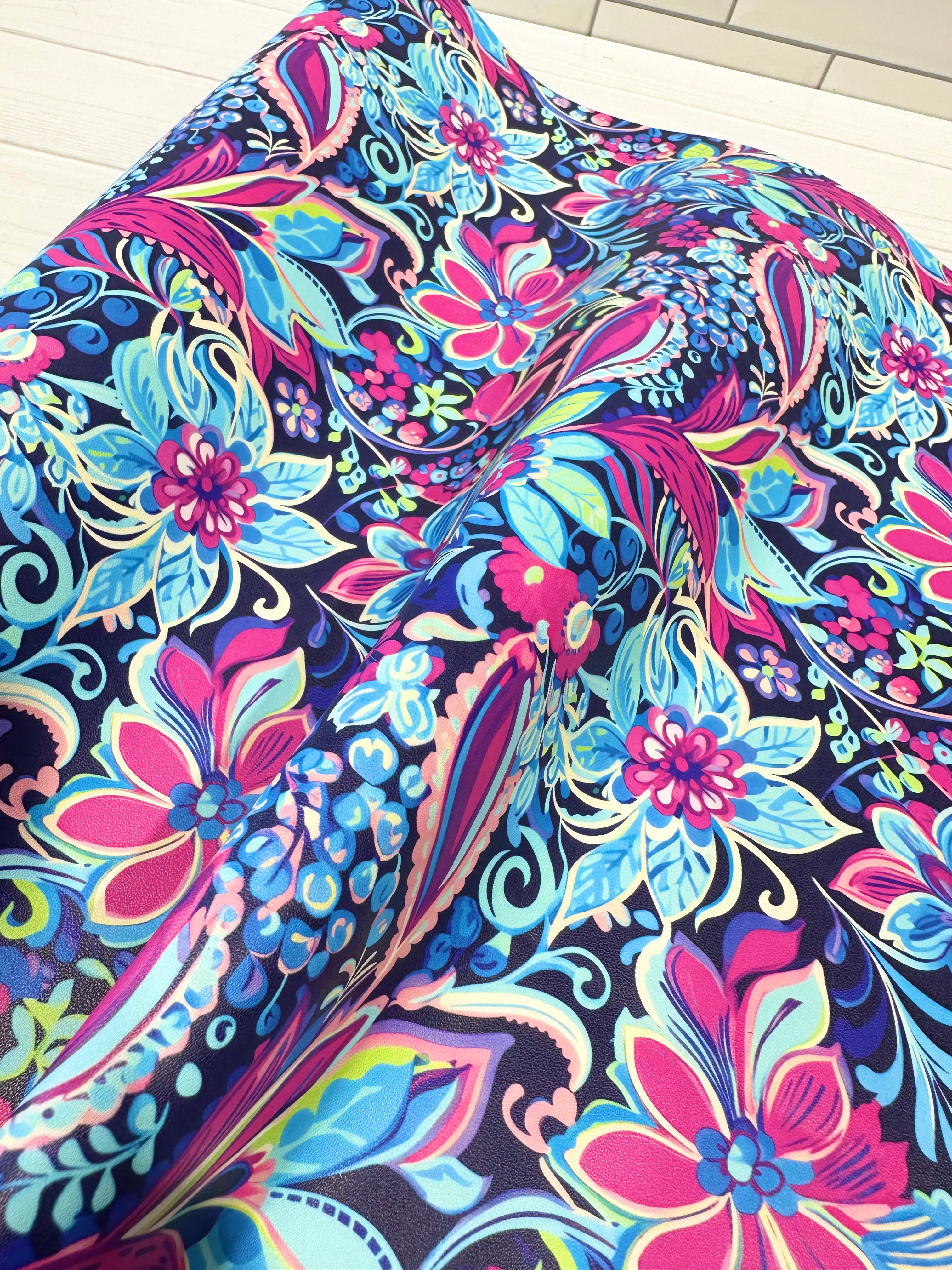 Aqua Preppy Paisley Watercolor Floral Smooth vinyl