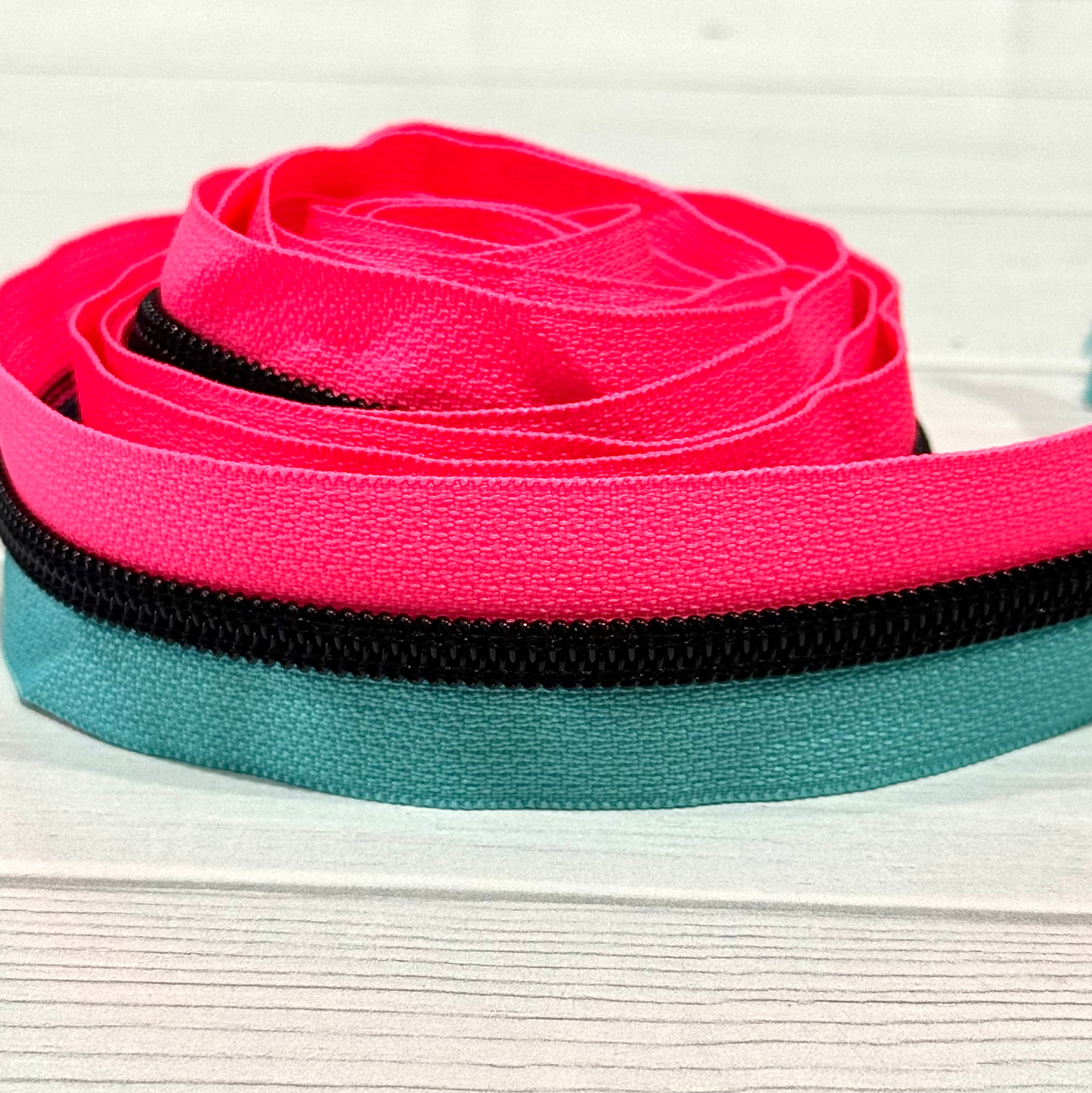Blue & Pink with Black teeth Zipper Tape