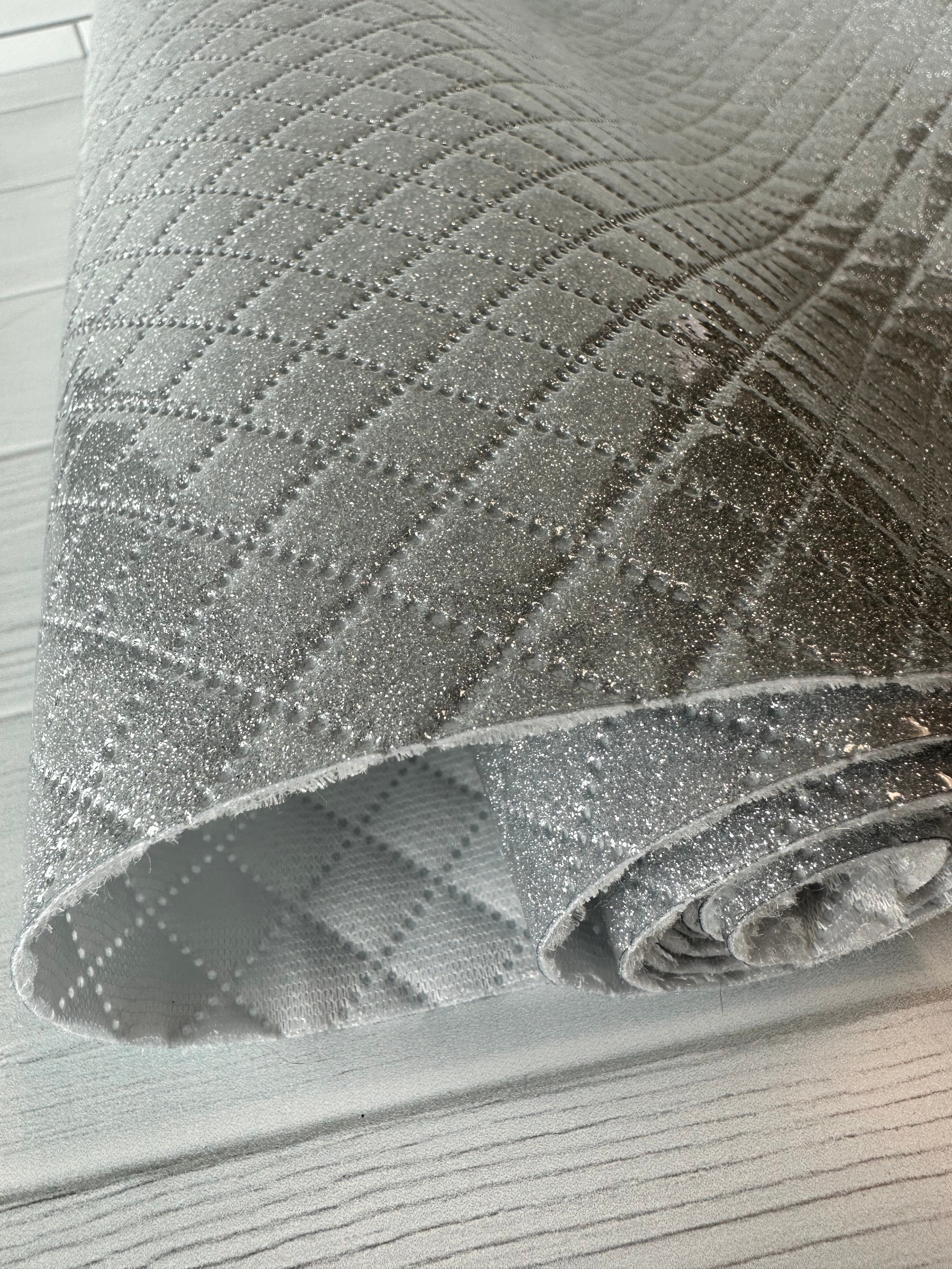 Silver Glitter Diamond Quilted Vinyl