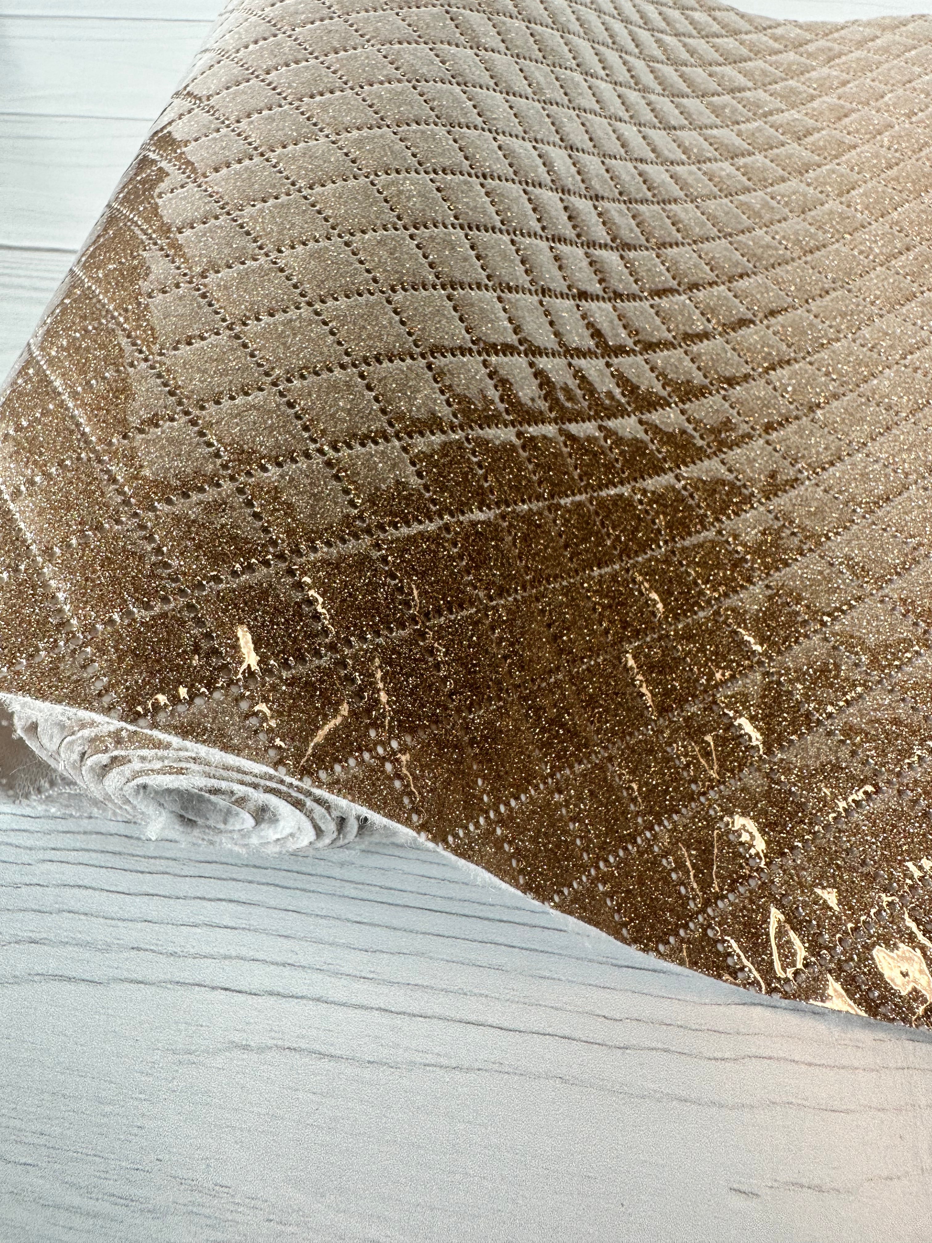 Gold Glitter Diamond Quilted Vinyl