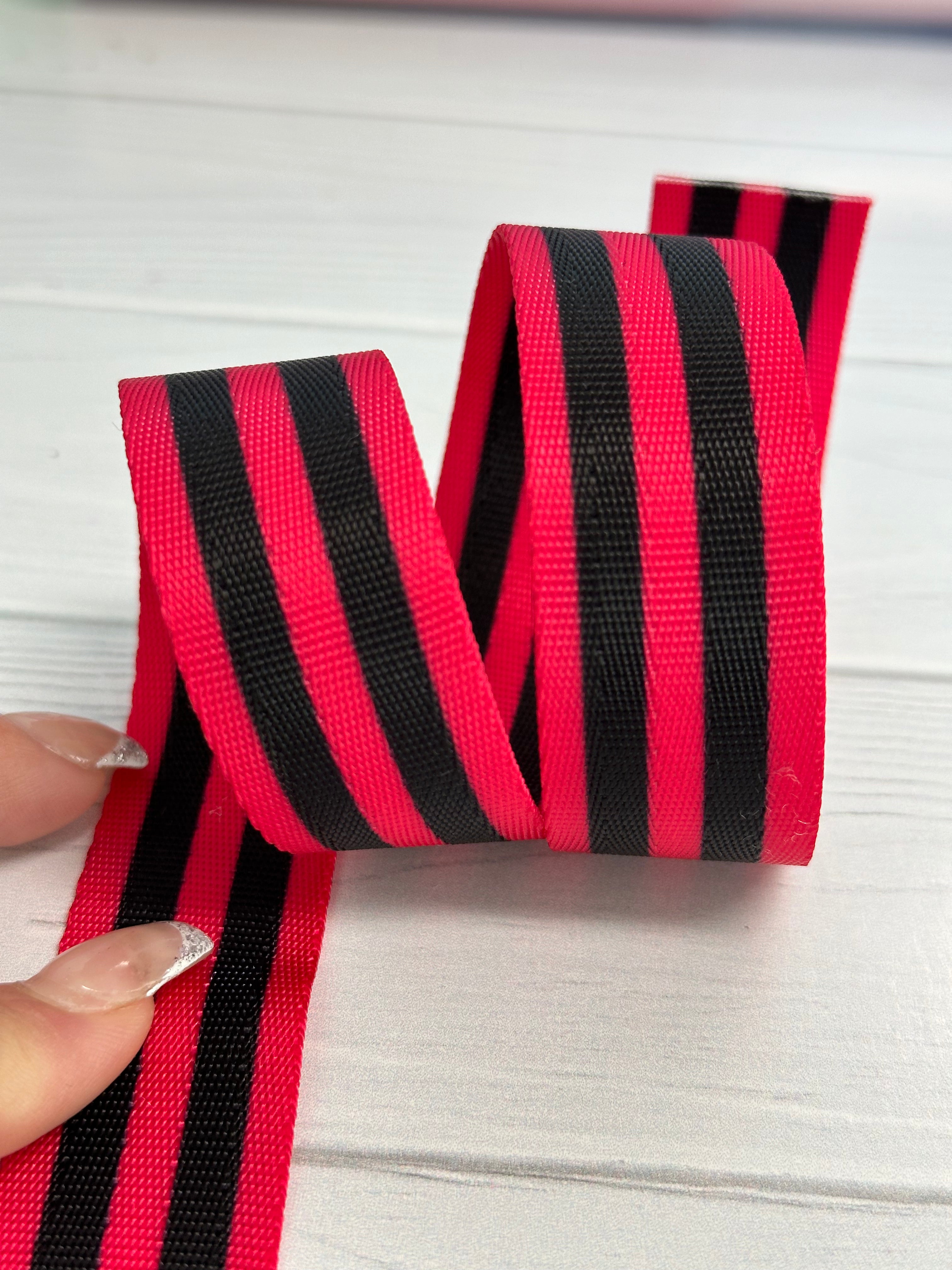 Hot Pink and Black Stripe 1” Seatbelt Webbing