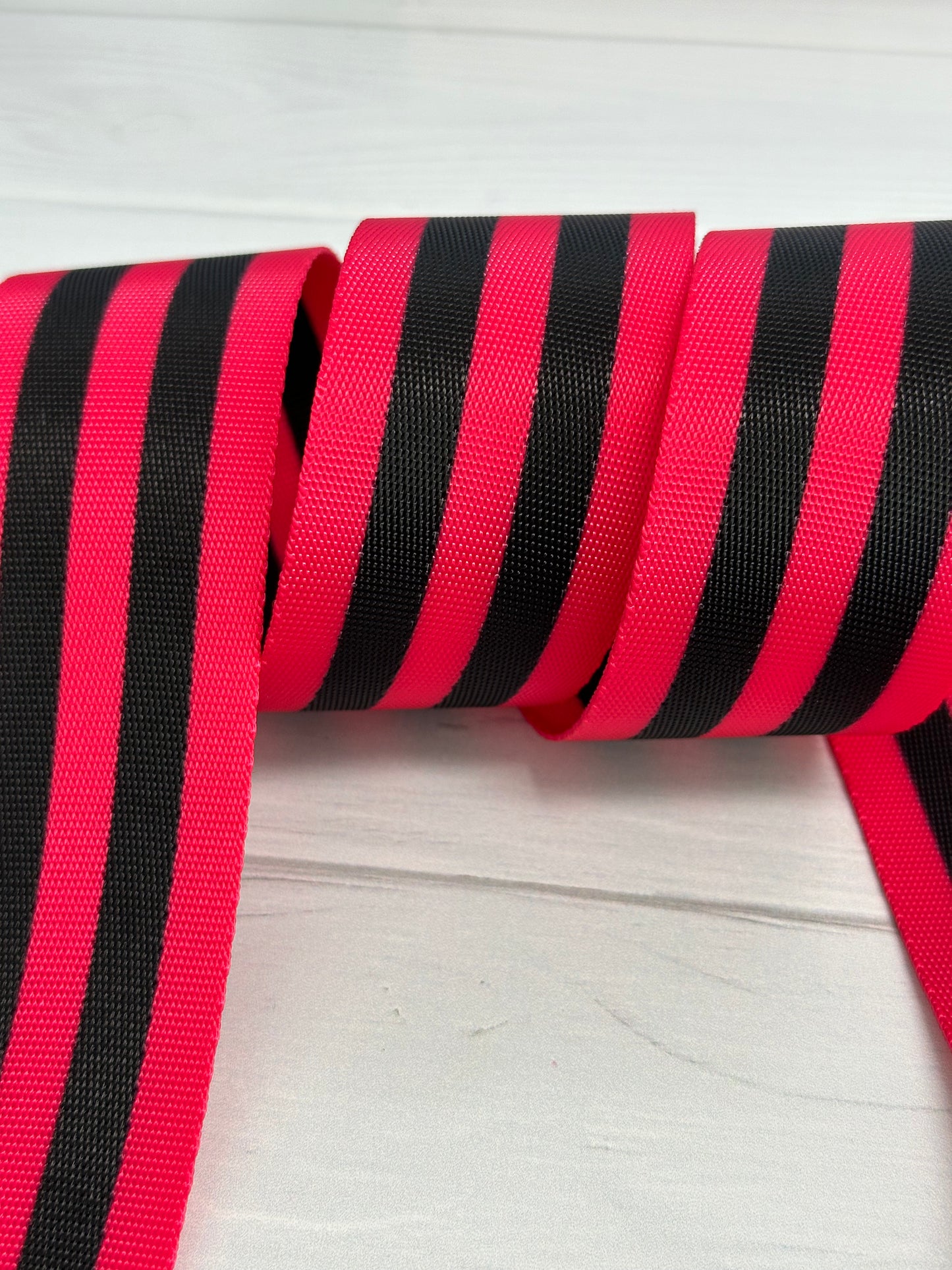 Hot Pink and Black Stripe 1.5” Seatbelt Webbing