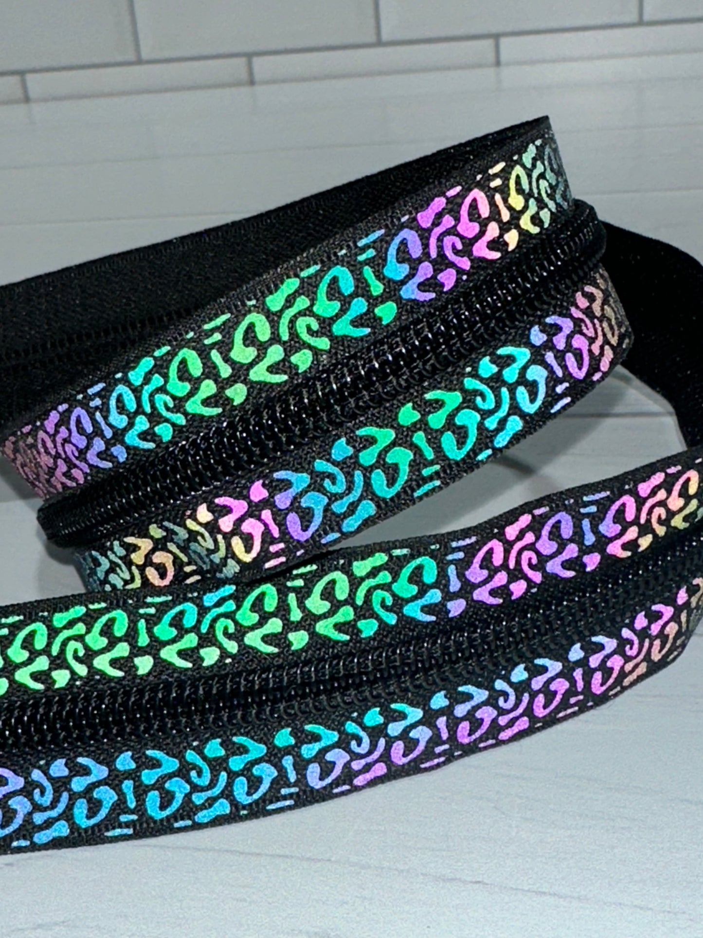 Leopard Rainbow Reflective zipper tape