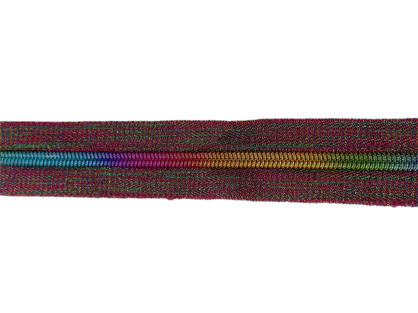 Metallic multi pink with Rainbow teeth Zipper Tape