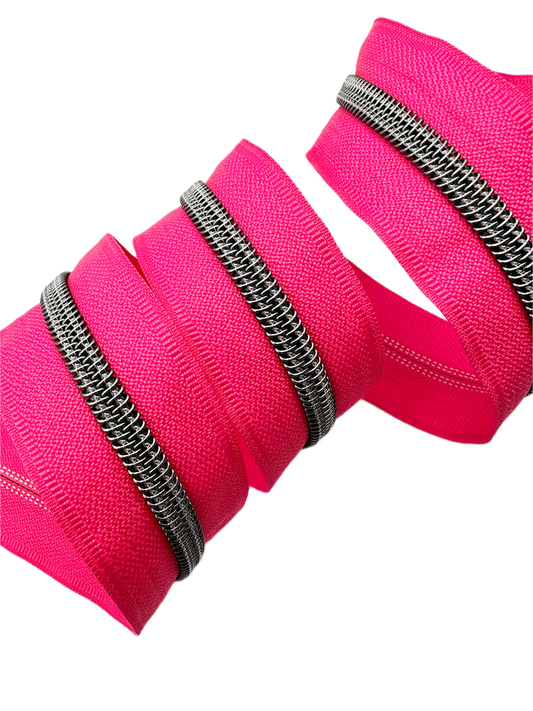 Hot Pink Tape with Gun Metal Teeth Zipper Tape Wonderground Fabrics