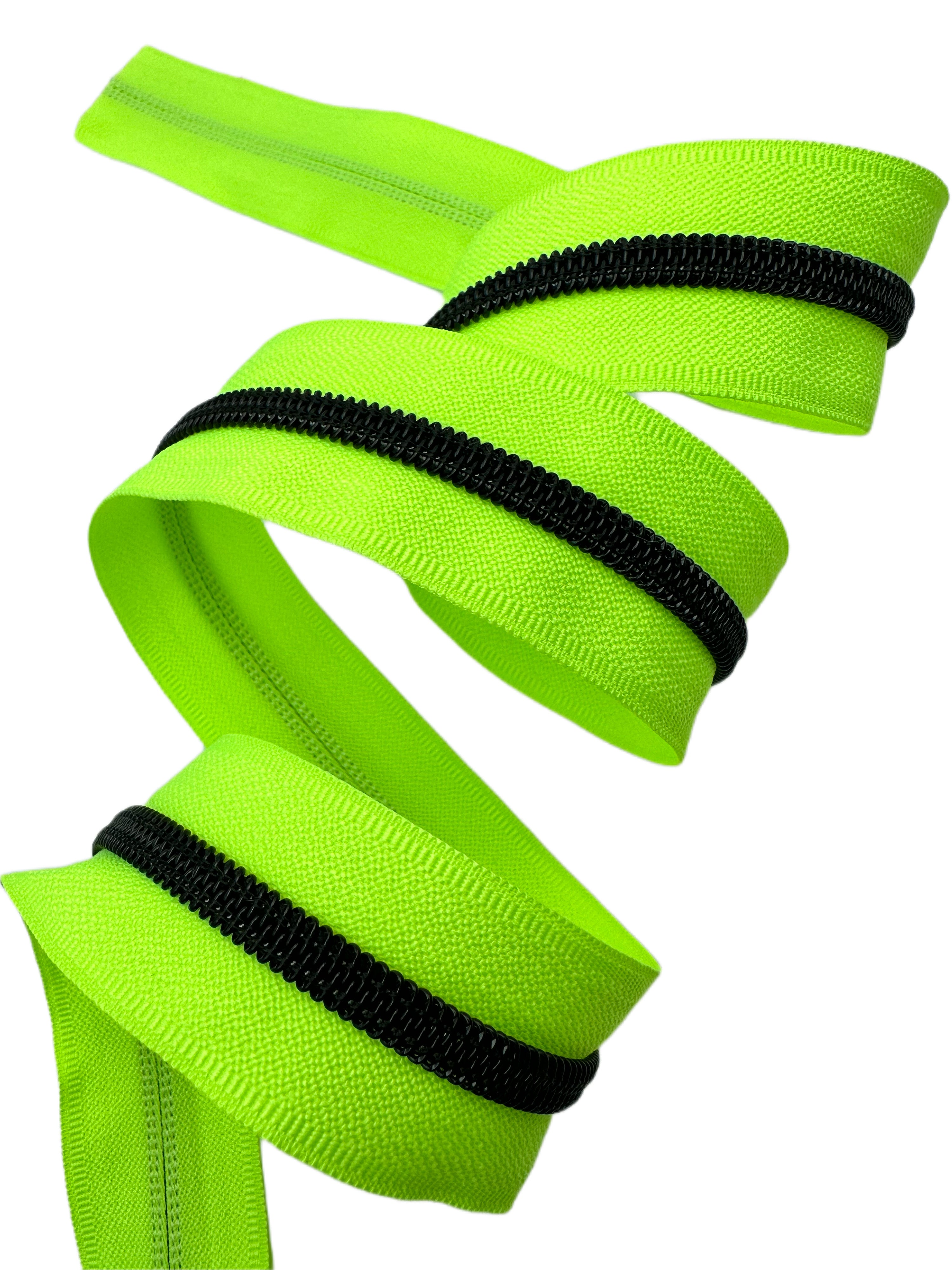 Highlighter Yellow Tape with Black Teeth Zipper Tape