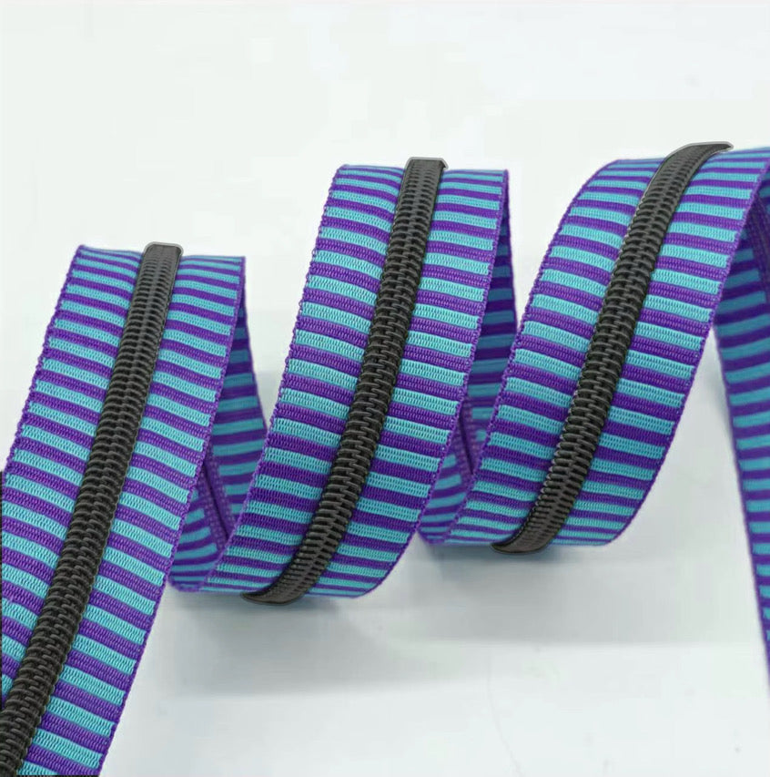 Blueberry Stripe with Black teeth Zipper Tape