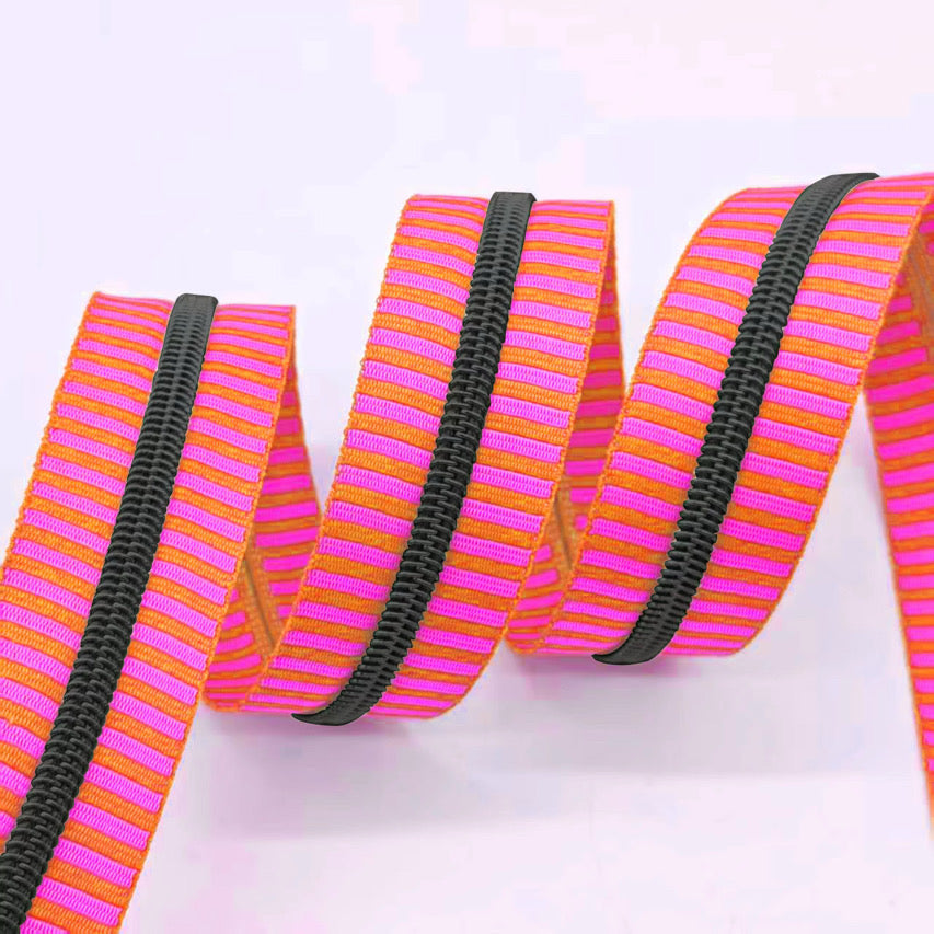 Sherbert stripe with Black teeth Zipper Tape
