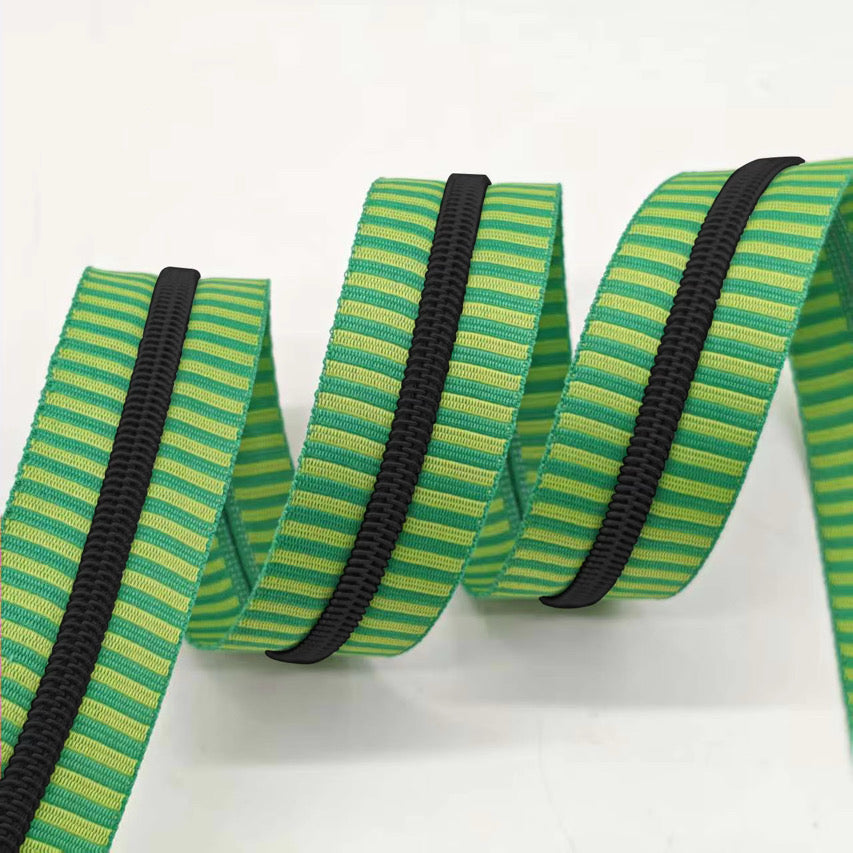 Key Lime Stripe with Black teeth Zipper Tape